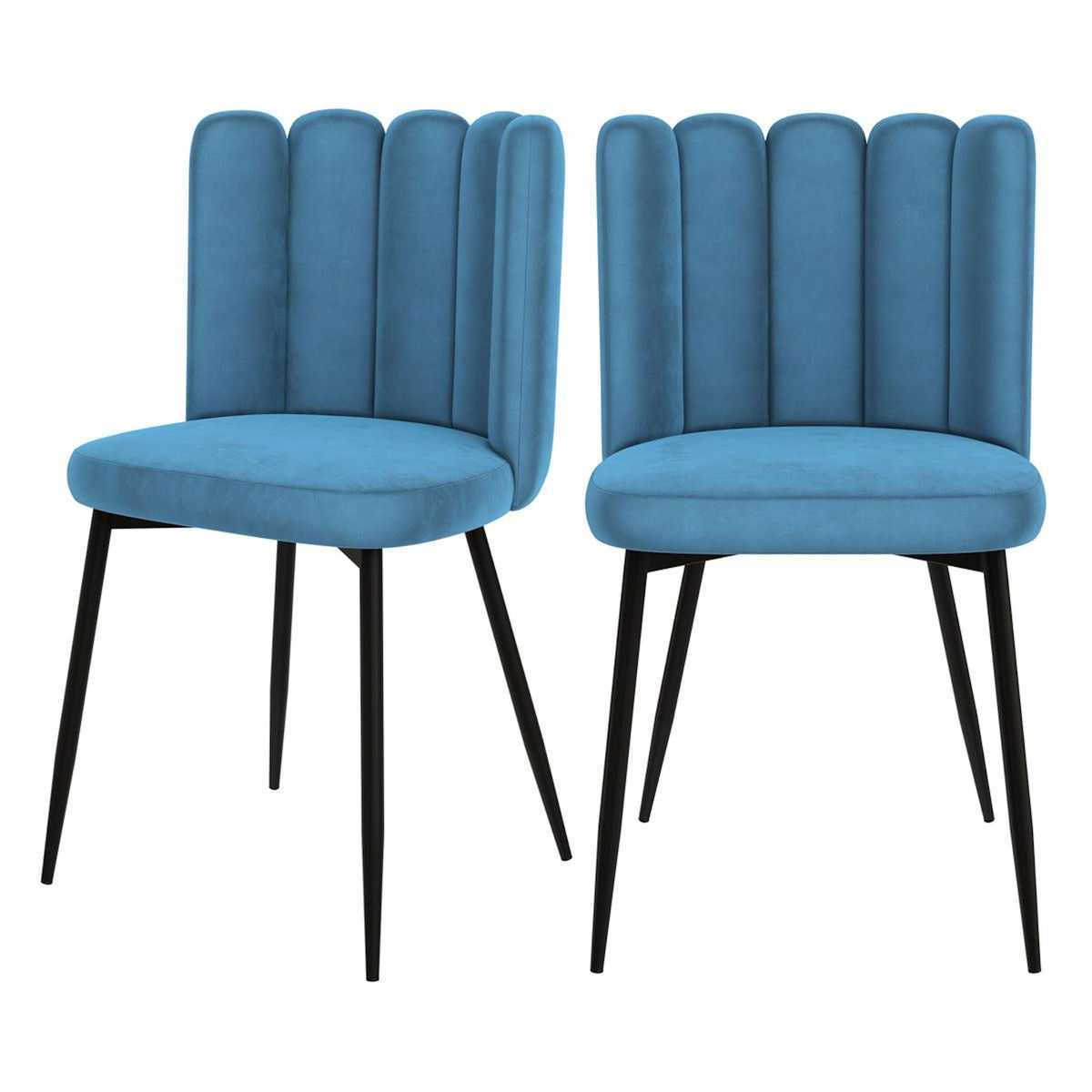 MAISON PAVANE Lot de 2 chaises en velours bleu et pieds en métal noir-Rosy