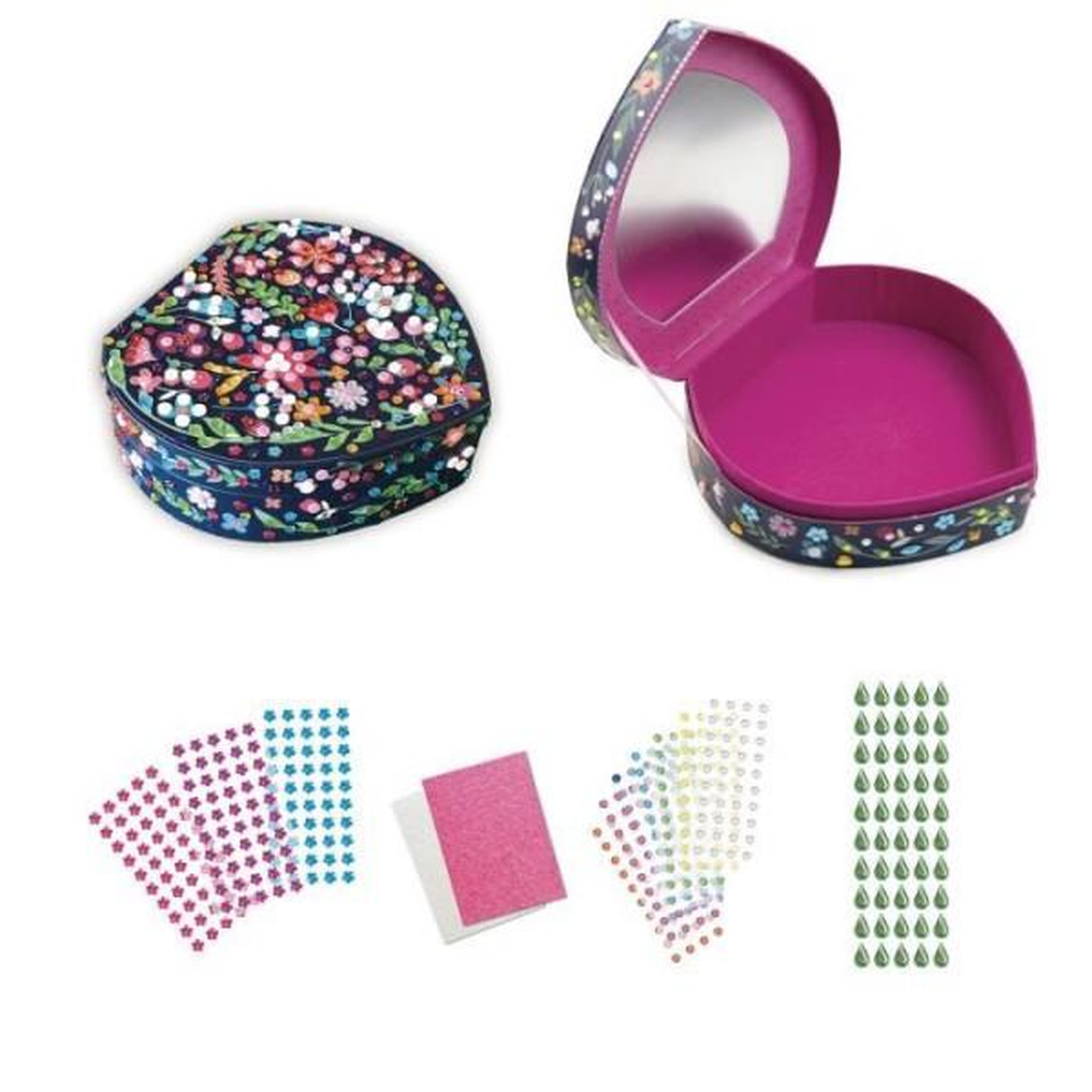 Voir la diapositive 3 : SYCOMORE Coffret a bijoux en forme de coeur avec mosaiques et joyaux étincelants - Sycomore