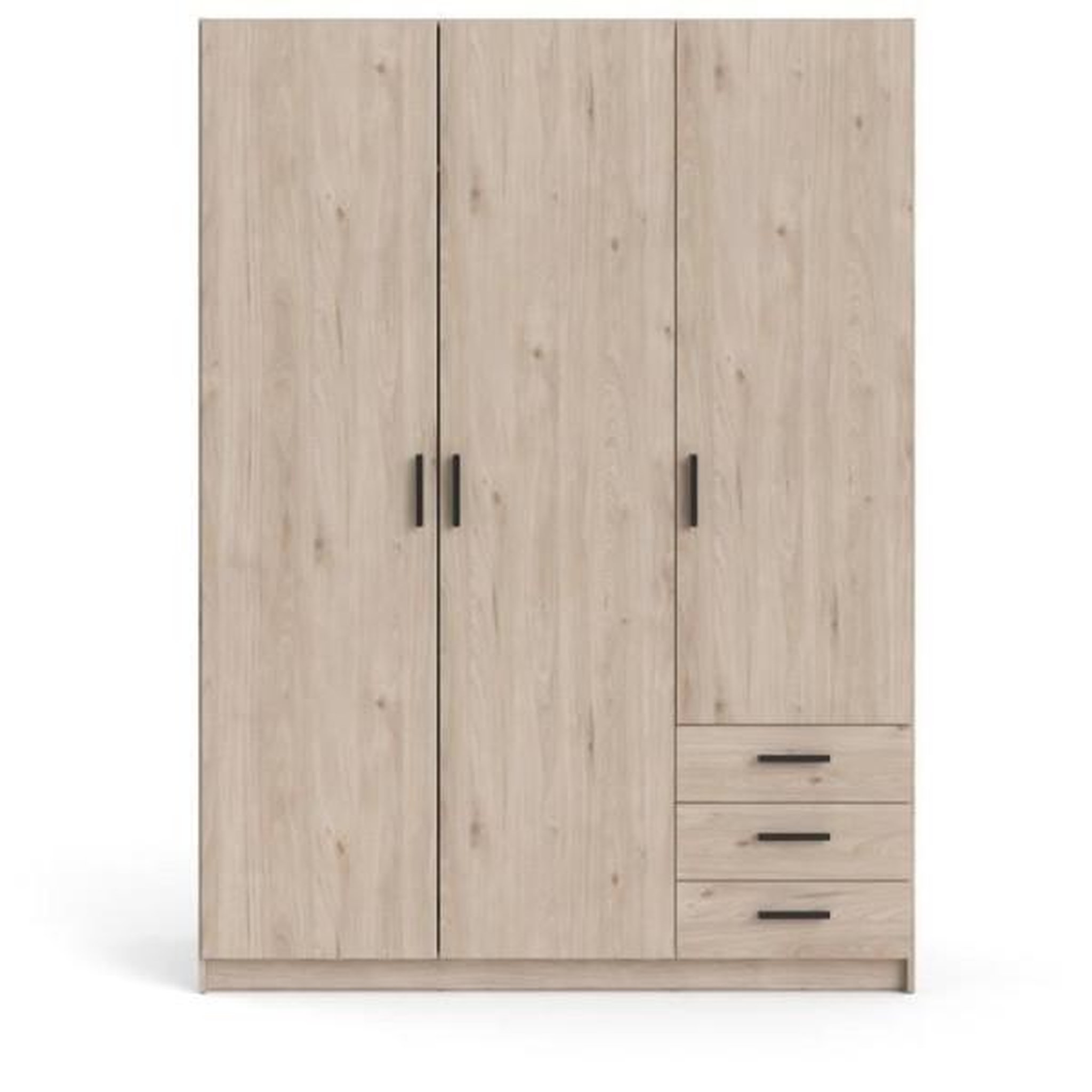 Voir la diapositive 3 : TVILUM Armoire VEGA - Décor chene - 3 portes + 3 tiroirs - L 147 x P 49,6 x H 200,4 cm
