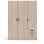Voir la diapositive 3 : TVILUM Armoire VEGA - Décor chene - 3 portes + 3 tiroirs - L 147 x P 49,6 x H 200,4 cm