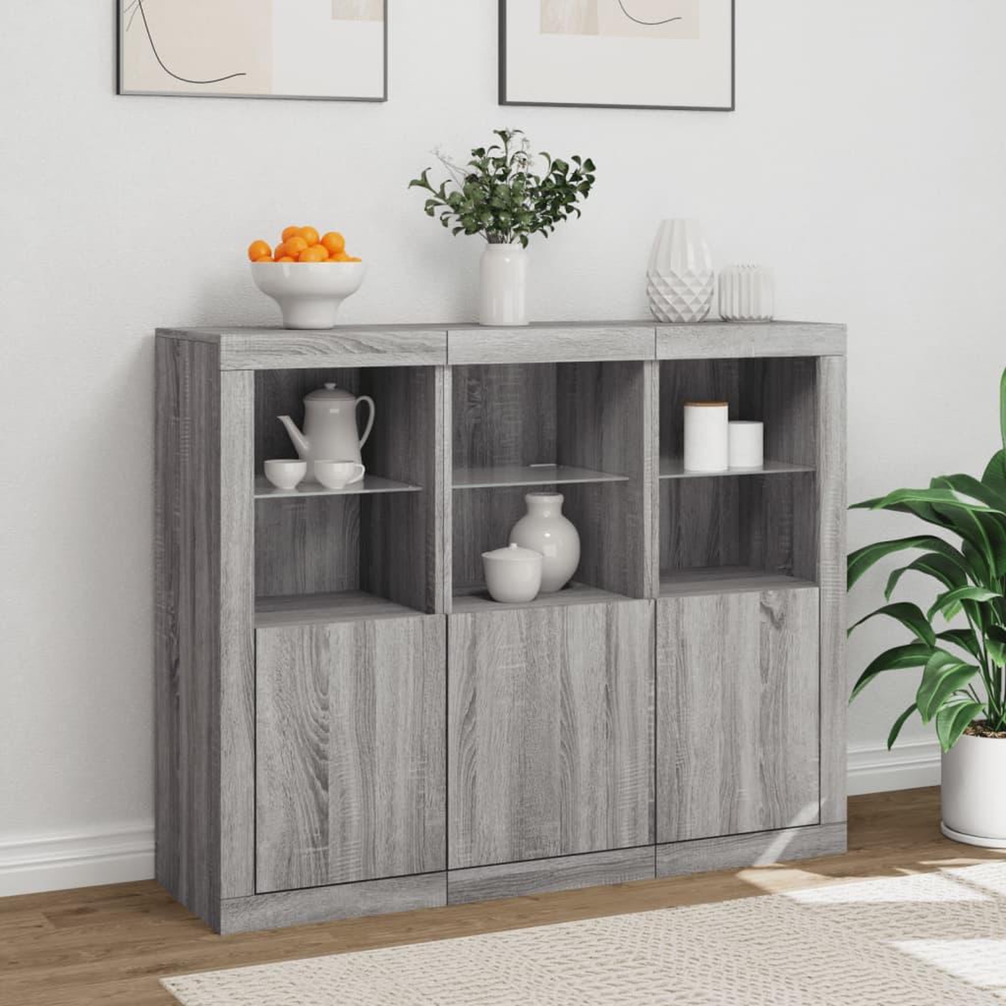 Voir la diapositive 4 : VIDAXL Buffets avec lumieres LED 3 pcs sonoma gris bois d'ingenierie