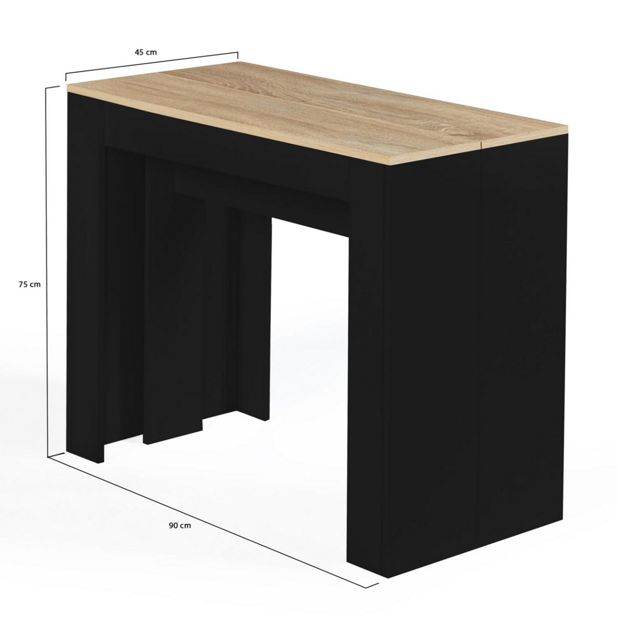ID MARKET Table console extensible ORLANDO 14 personnes 300 cm bois noir et façon hêtre