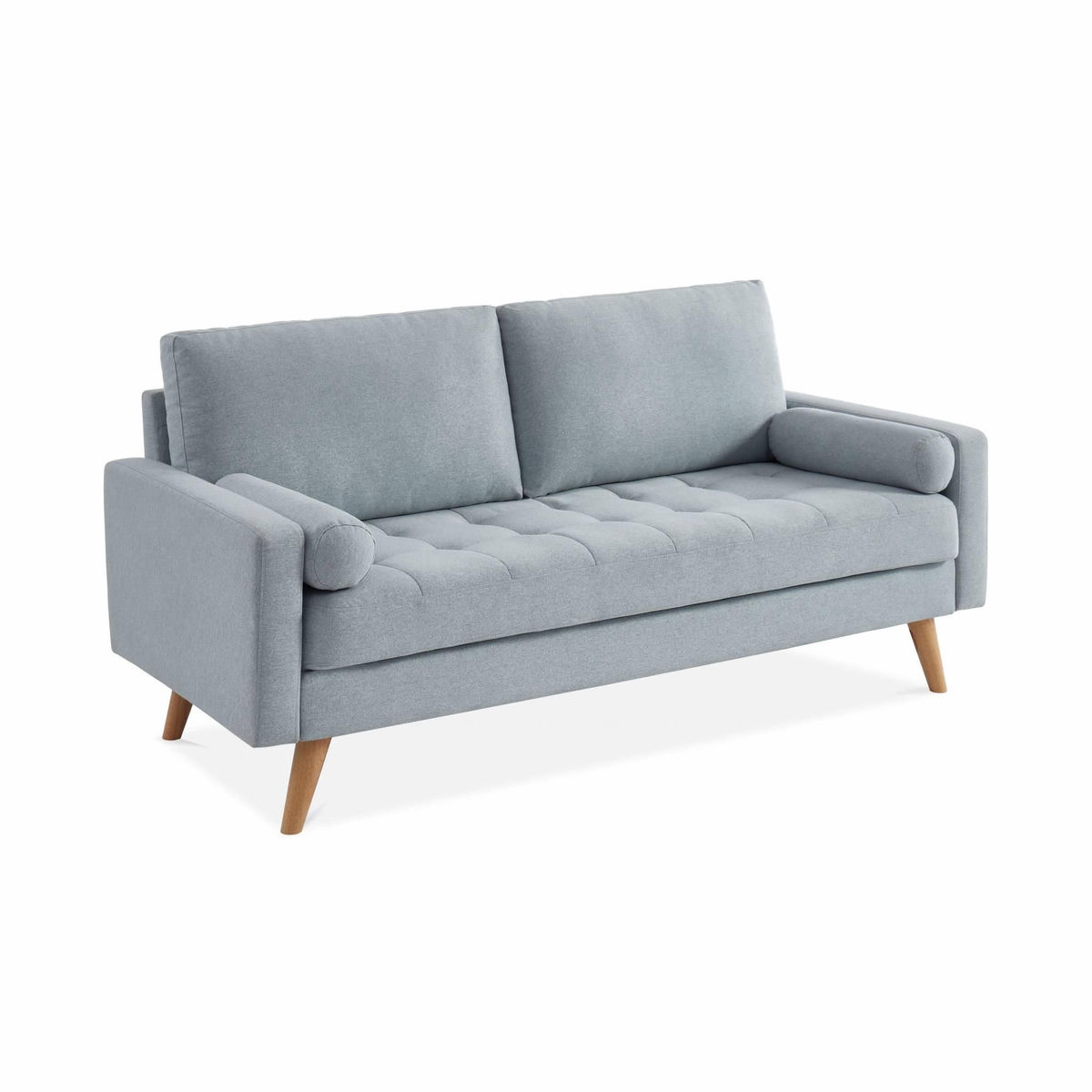 SWEEEK Canapé en tissu gris clair. 3 places scandinave fixe. droit. pieds bois