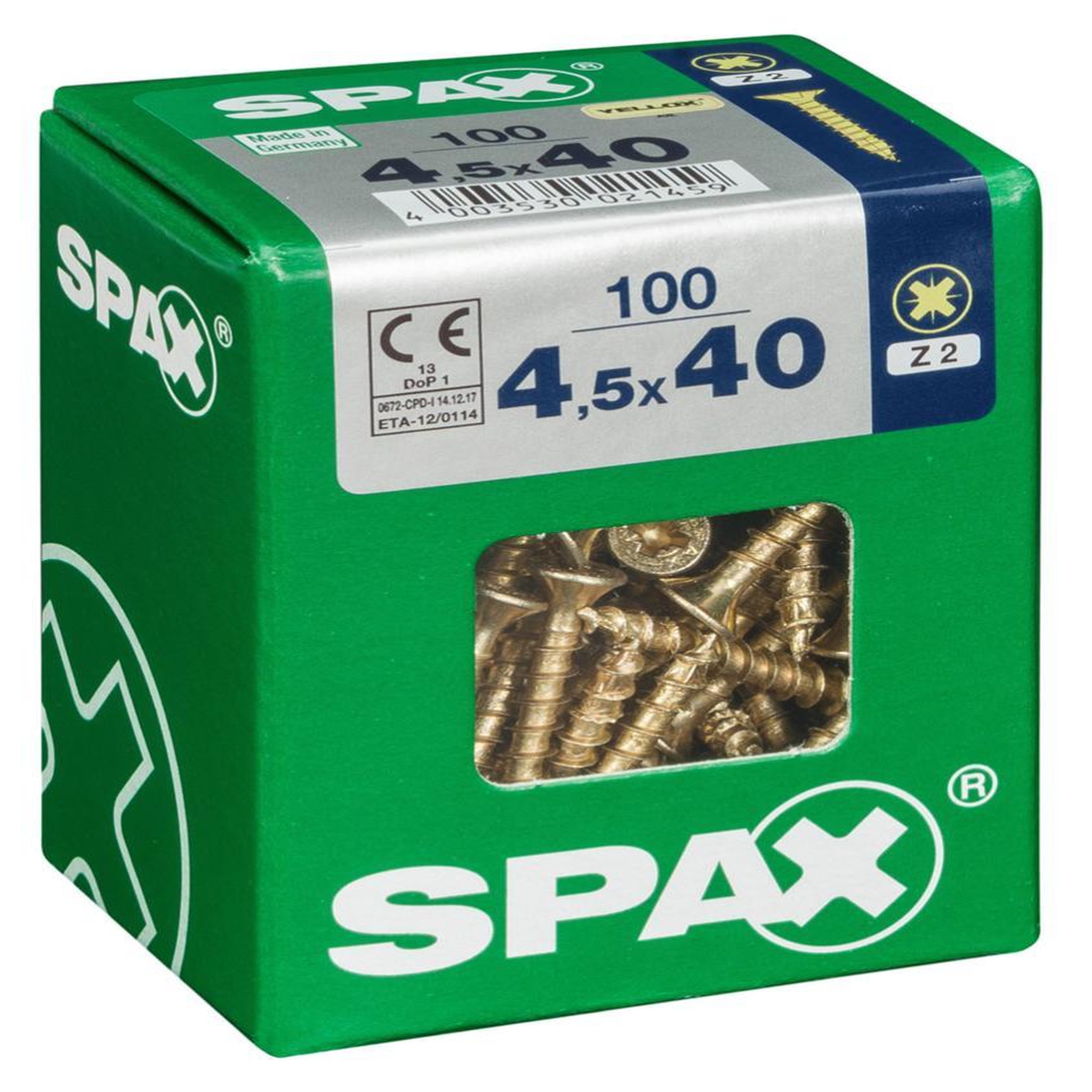 CENTRALE BRICO Lot de 100 vis acier tête fraisée pozidriv SPAX, Diam.4.5 mm x L.40 mm