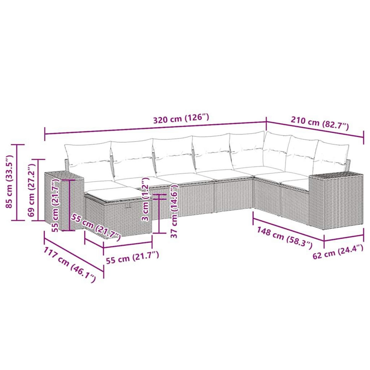 VIDAXL Salon de jardin 8 pcs avec coussins marron resine tressee