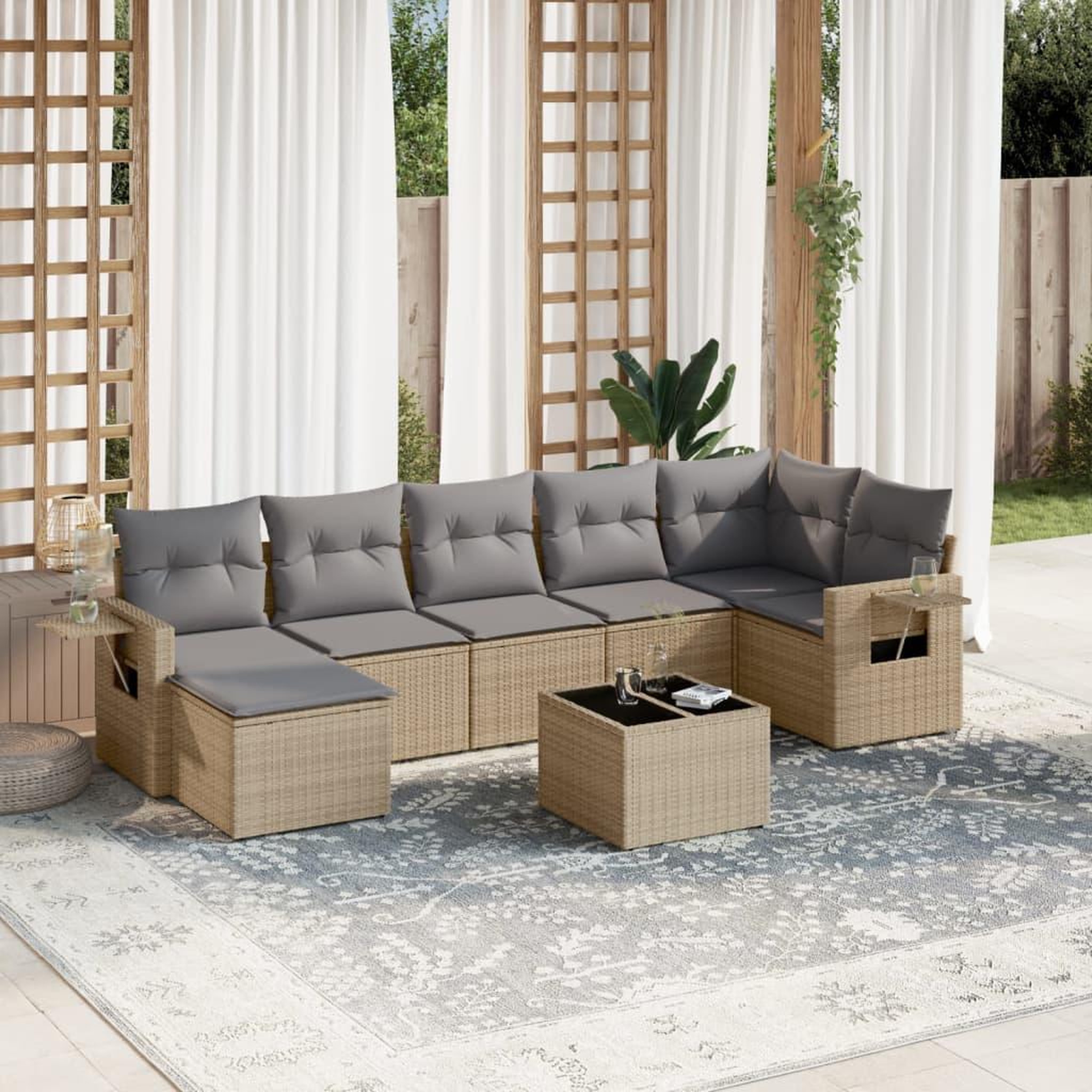 VIDAXL Salon de jardin avec coussins 8 pcs beige resine tressee