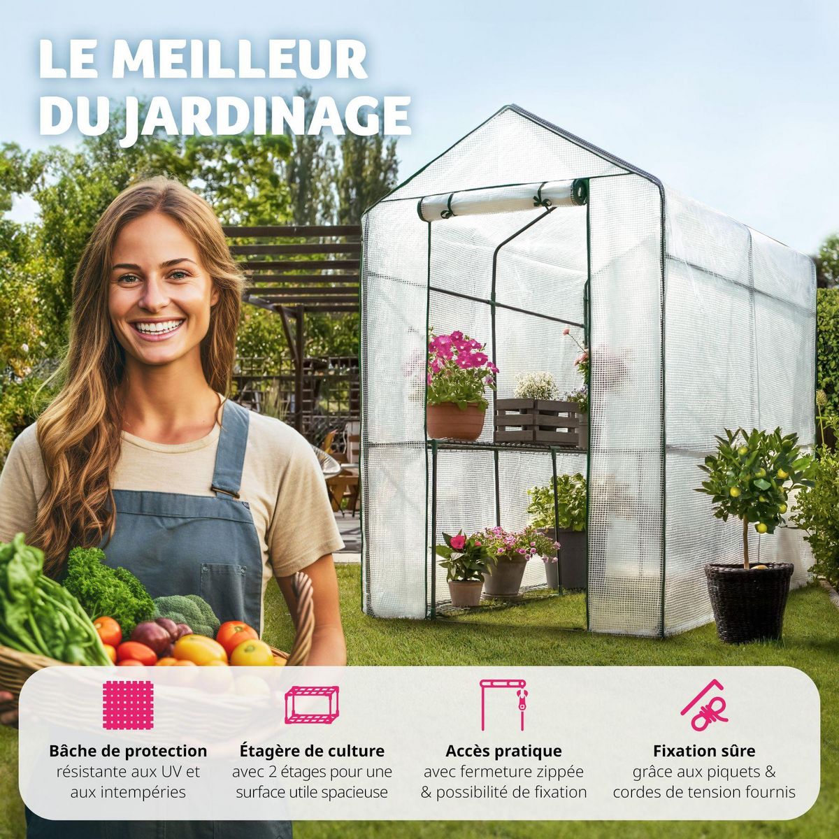 tectake Serre de jardin souple 3,6 m³ avec 4 étagères blanc