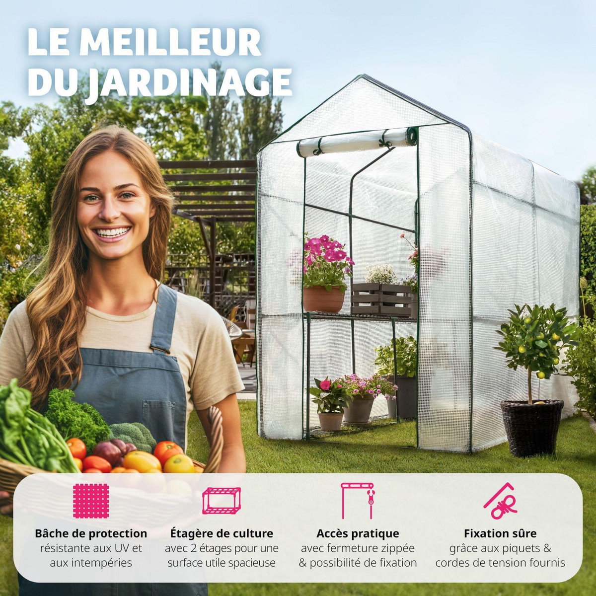 tectake Serre de jardin souple 3,6 m³ avec 4 étagères blanc