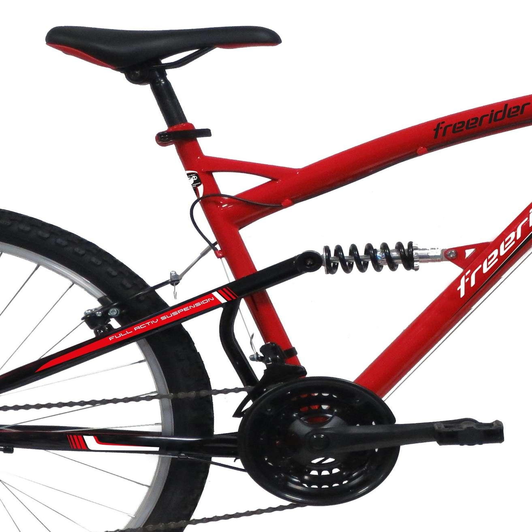 Voir la diapositive 3 : FREERIDER Vélo VTT 26'' - Modèle Tout Suspendu Freerider  - Cadre Acier - 18 Vitesses - Dérailleur arrière Shimano TY21 - Freins V-Brake - Fourche télescopique