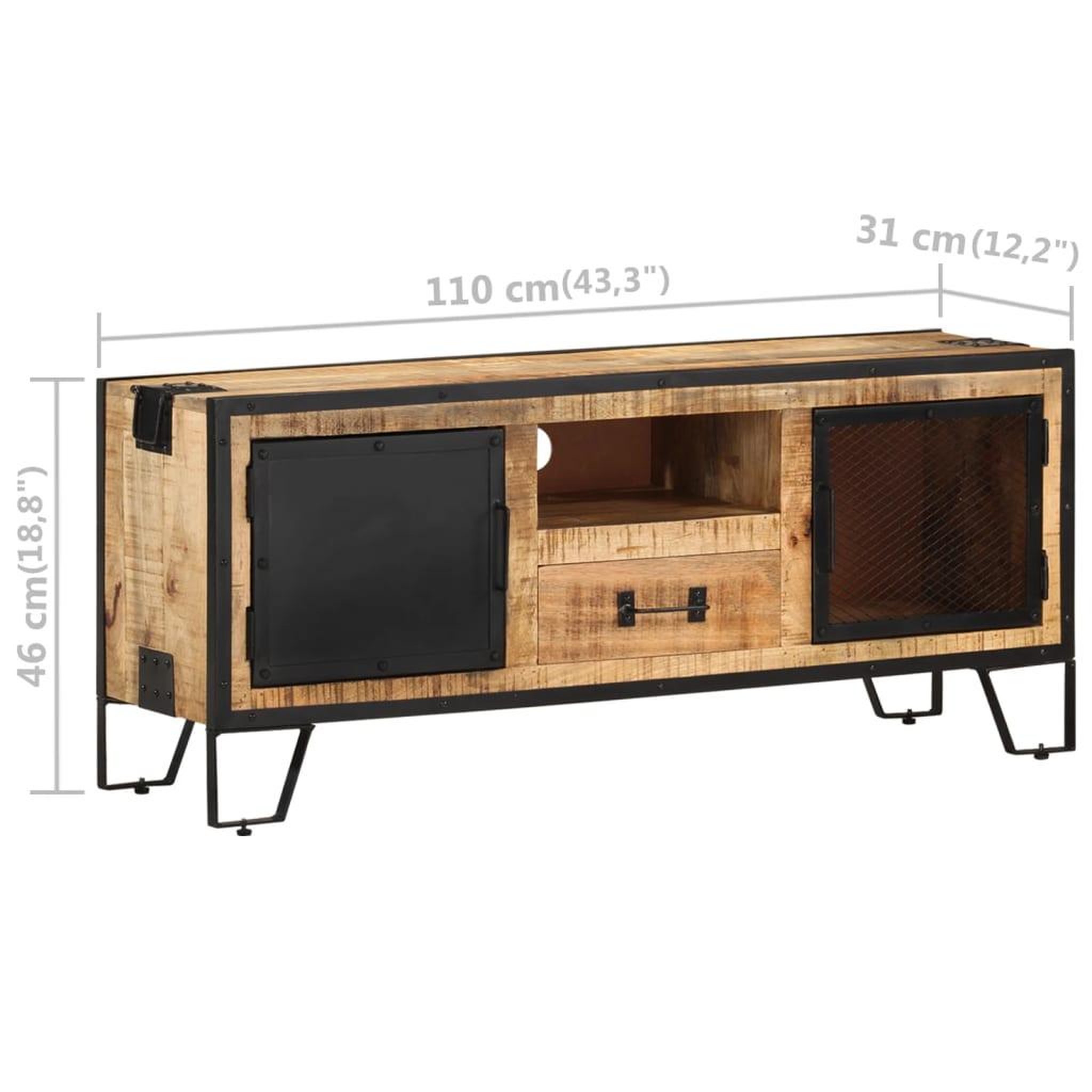 Voir la diapositive 6 : VIDAXL Meuble tv 110x31x46 cm bois de manguier brut