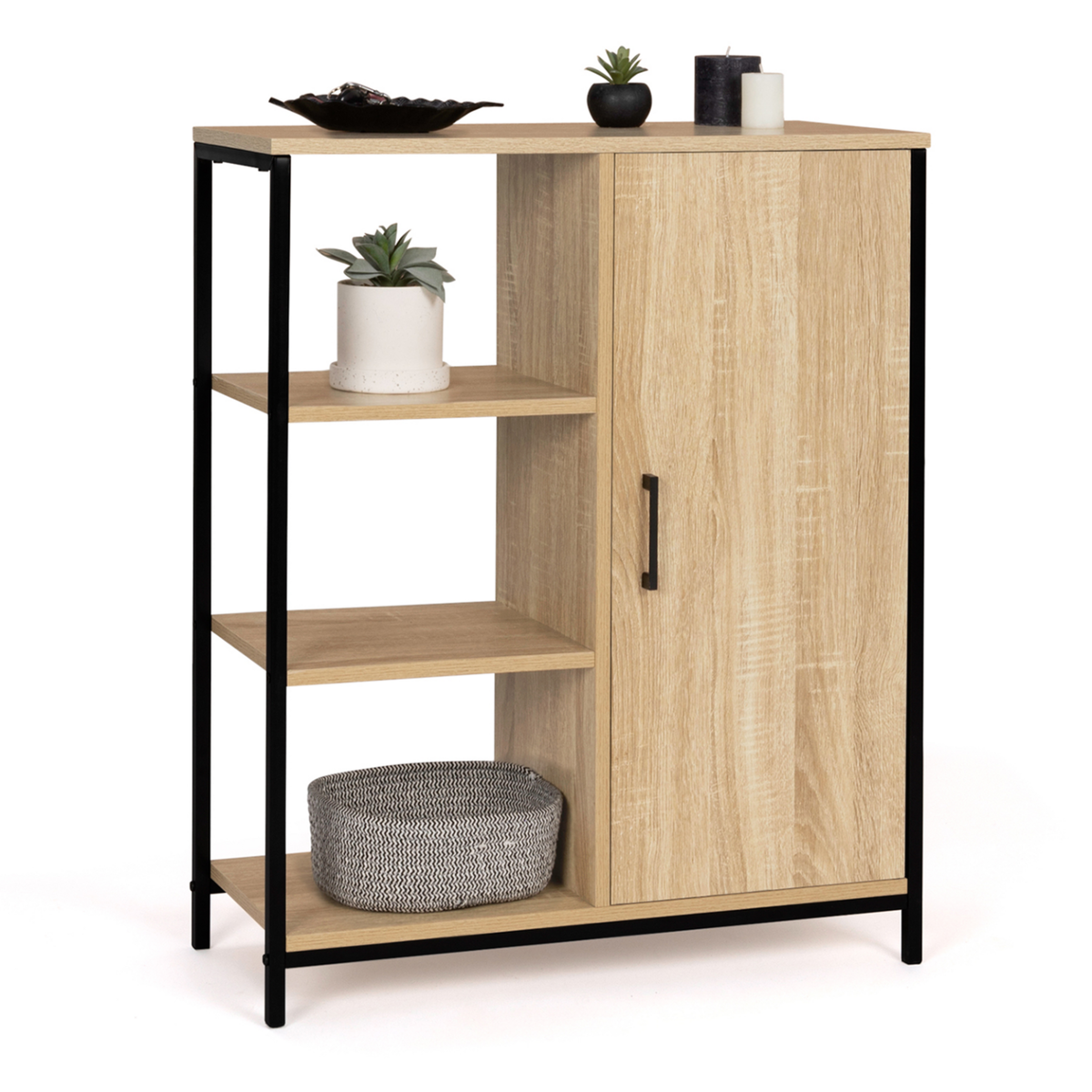 ID MARKET Buffet d'appoint 3 étagères et placard 70 cm DETROIT design industriel