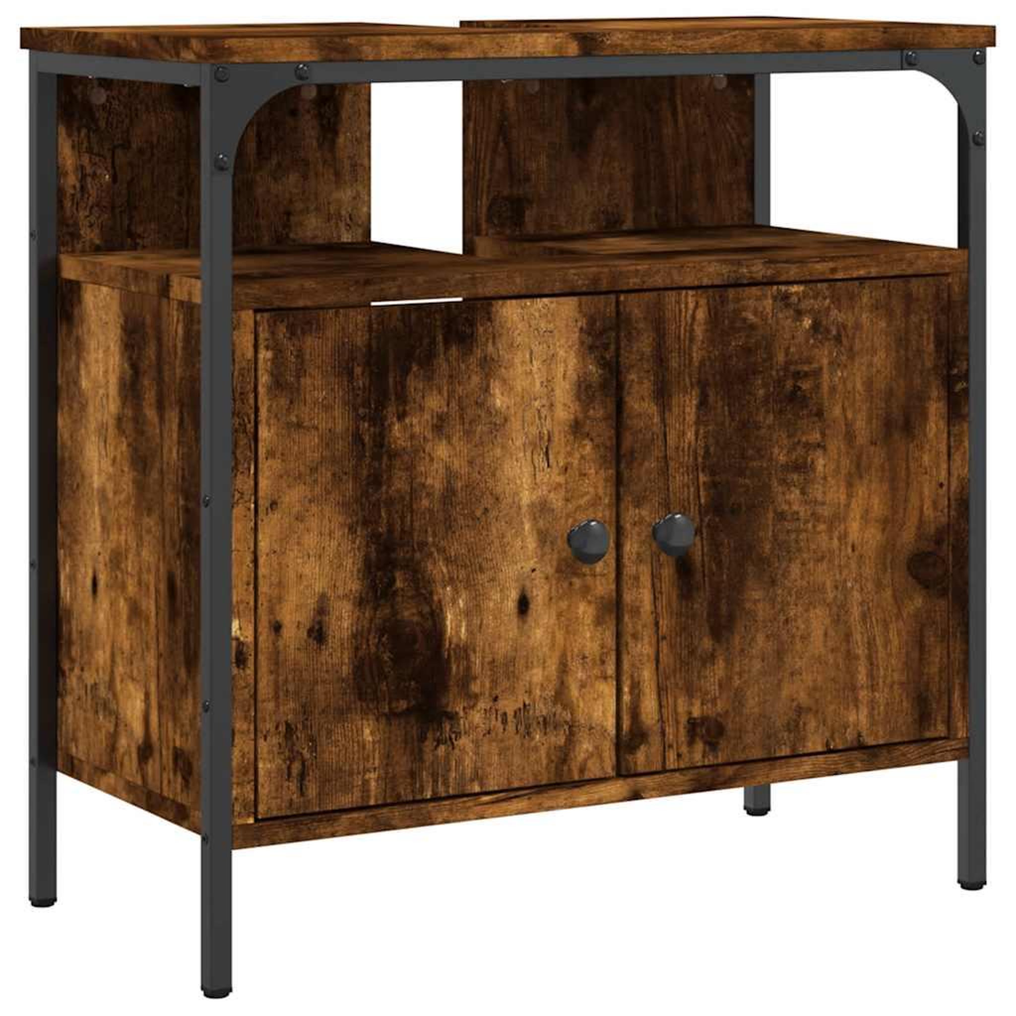 Voir la diapositive 2 : VIDAXL Armoire lavabo de salle de bain chene fume 60x30x60 cm