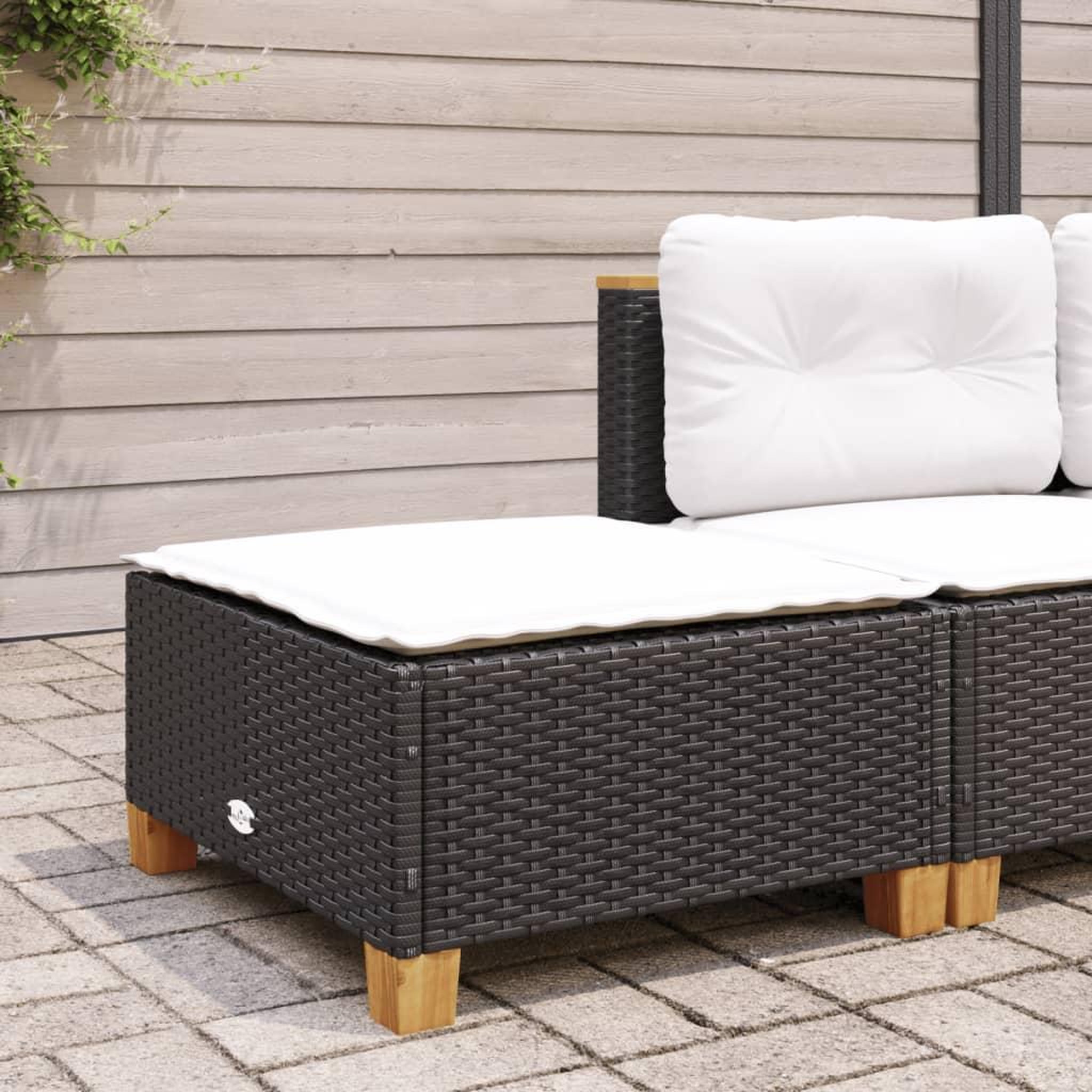 Voir la diapositive 3 : VIDAXL Tabouret de jardin et coussin noir 63,5x56x32 cm resine tressee
