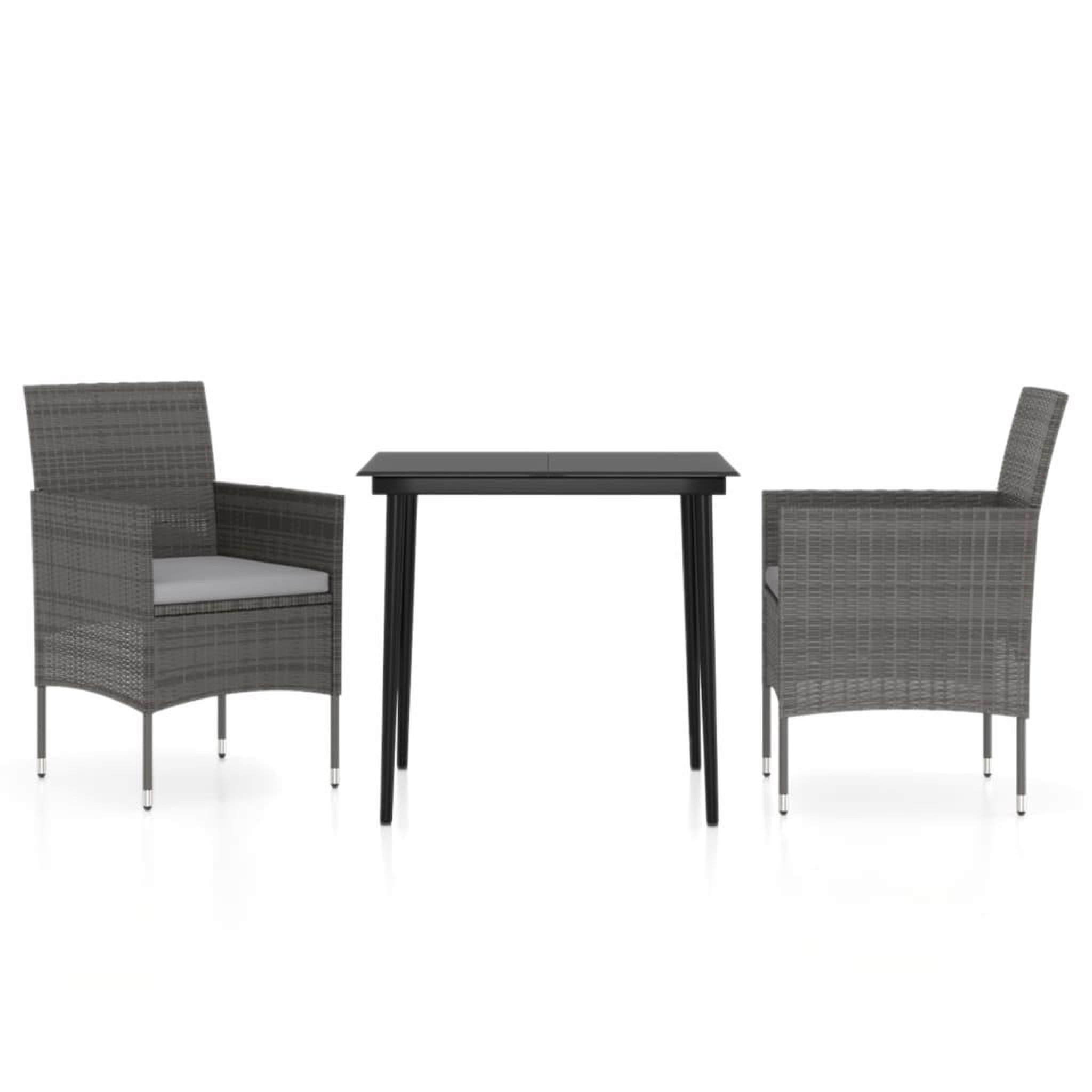 Voir la diapositive 2 : VIDAXL Ensemble a manger de jardin et coussins 3 pcs Gris et noir