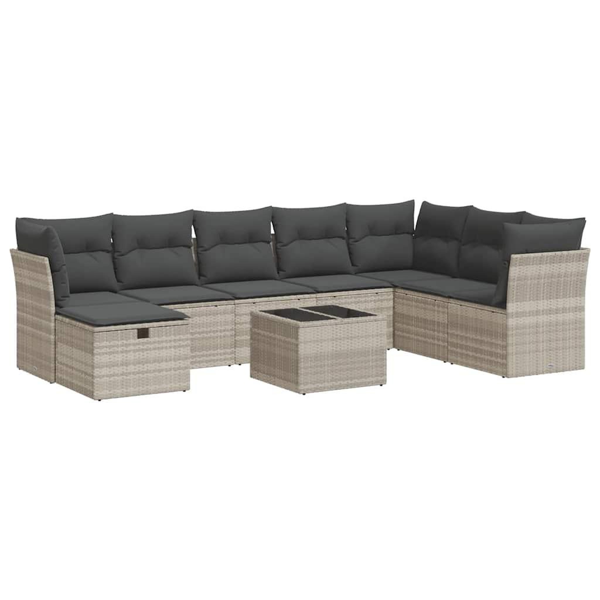 Voir la diapositive 2 : VIDAXL Salon de jardin 9 pcs avec coussins gris clair resine tressee