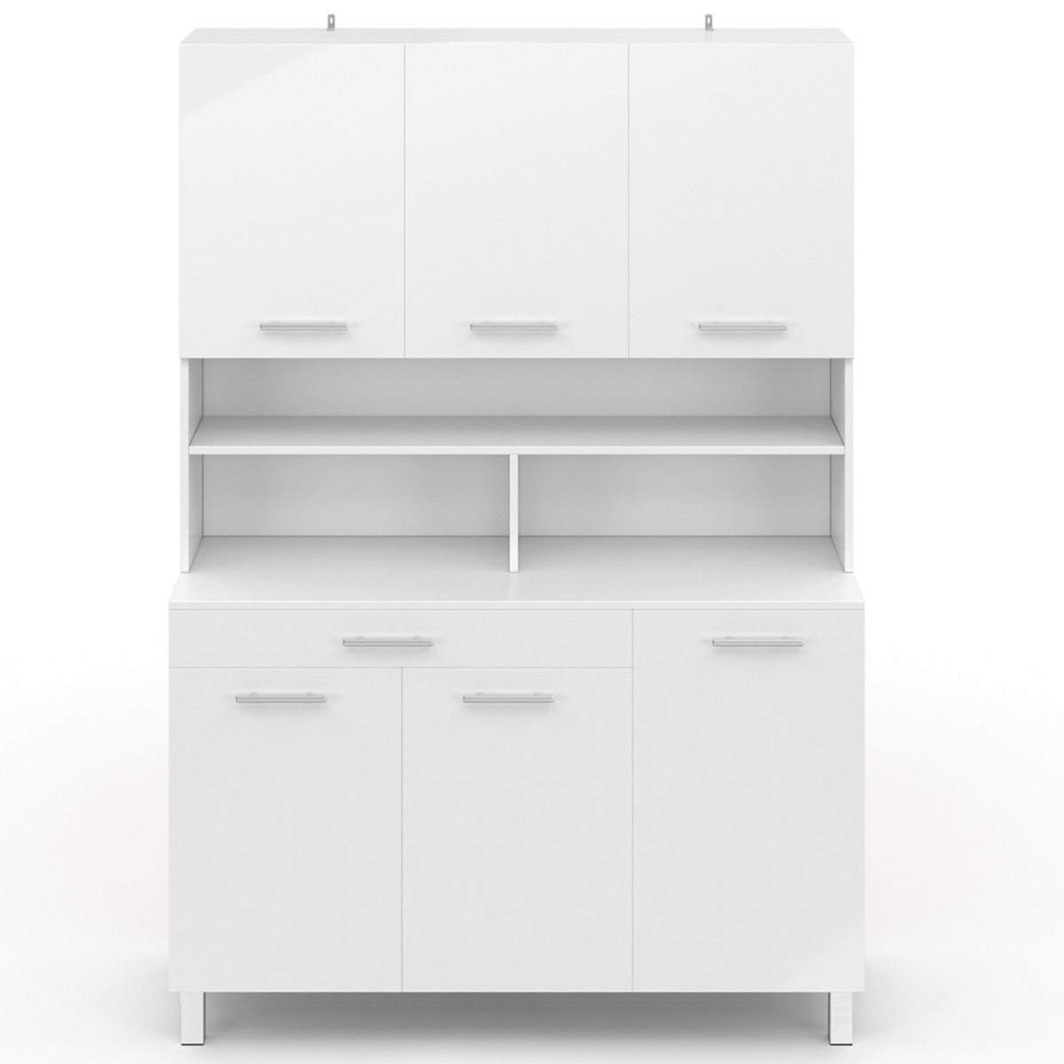 ID MARKET Buffet de cuisine 120 CM CINA 6 portes + tiroir blanc et blanc brillant