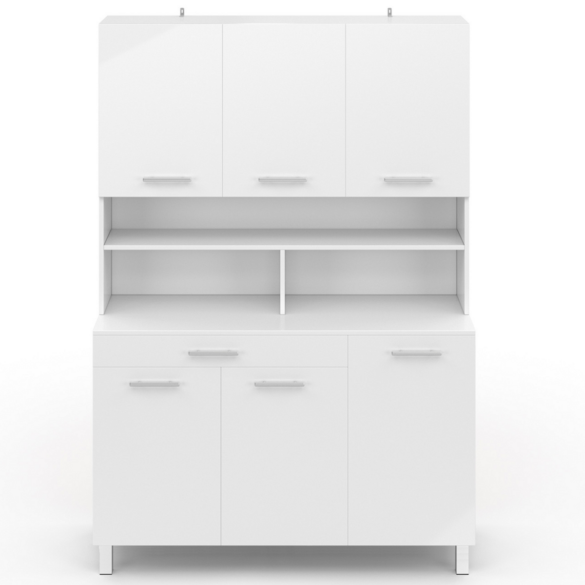 ID MARKET Buffet de cuisine 120 CM CINA 6 portes + tiroir blanc et blanc brillant