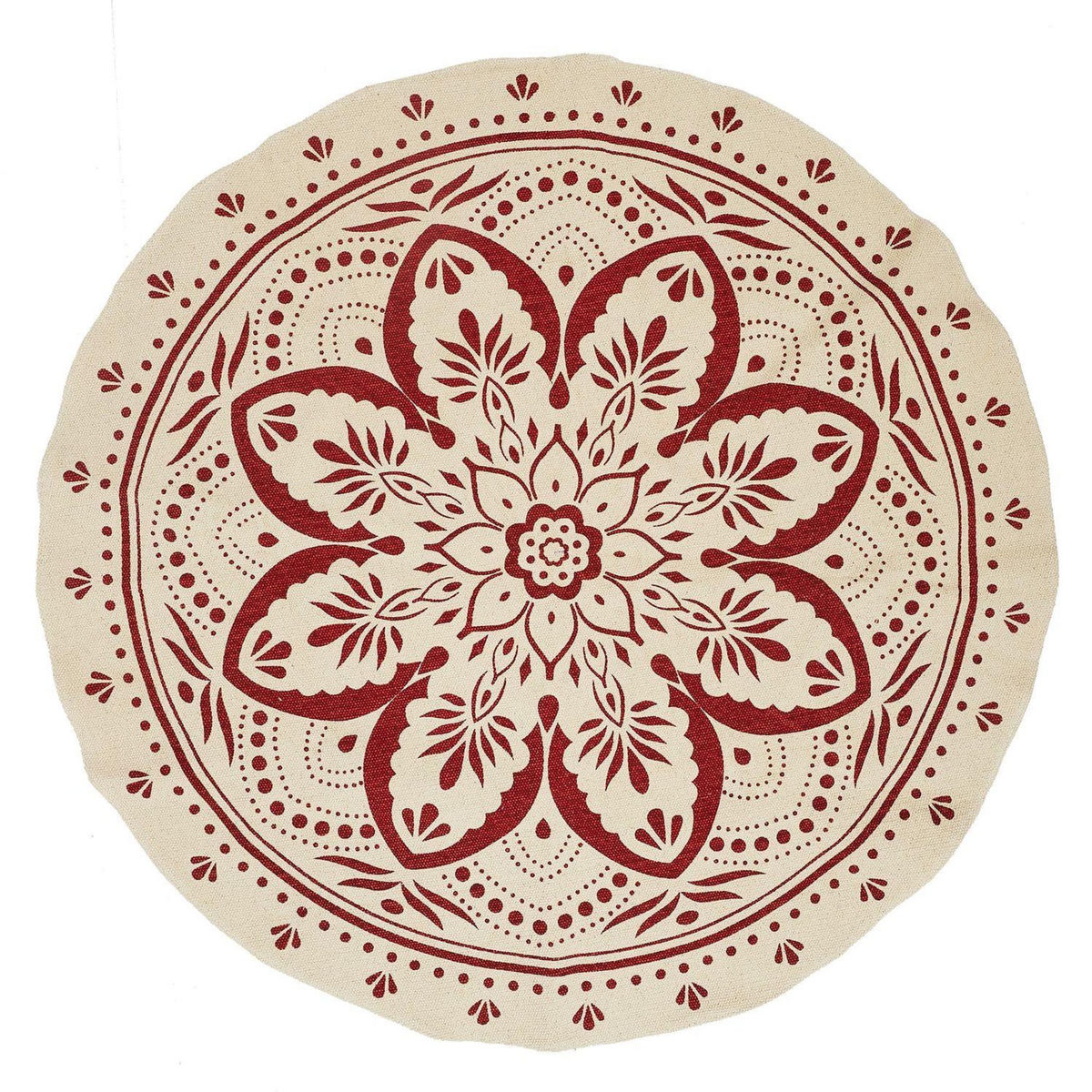 TOILINUX Tapis rond imprimé mandala - Diamètre 120 cm - Terracotta