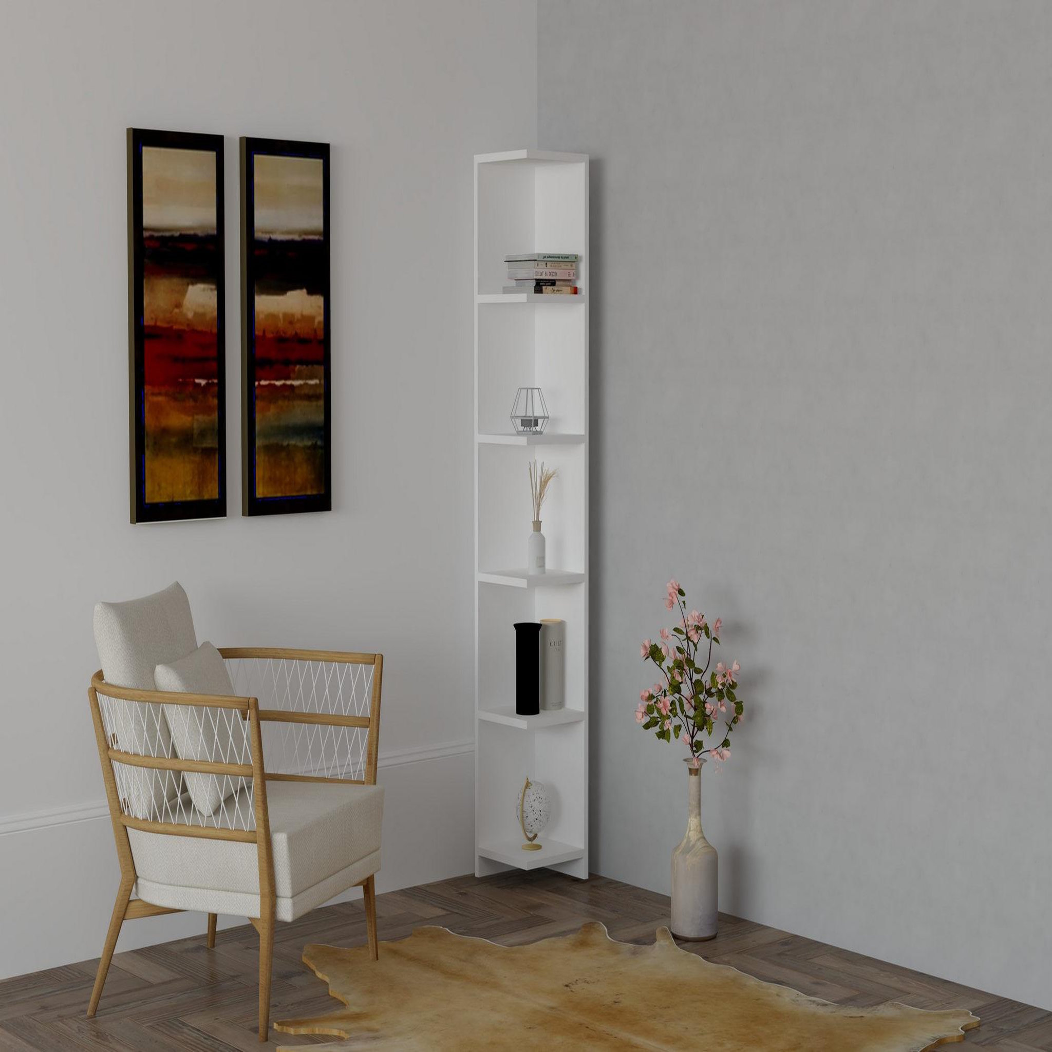 Voir la diapositive 2 : Habitat et Jardin Bibliothèque en bois  Ravella  - 25 x 25 x 160 cm - Blanc