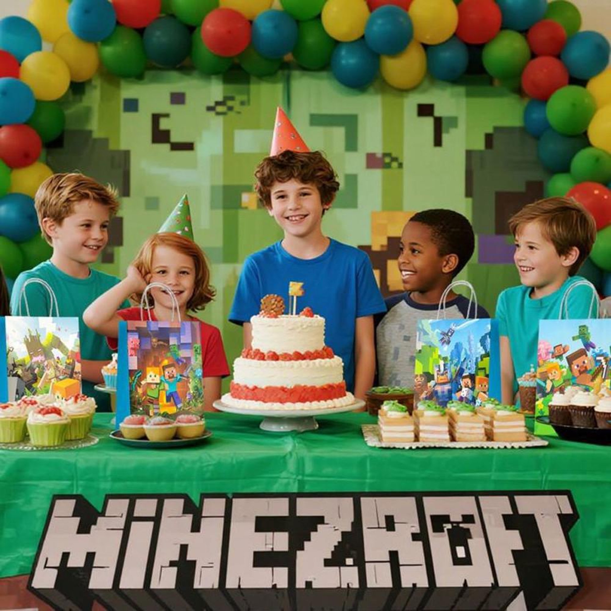 Voir la diapositive 5 : Coffret de 16 sacs cadeaux Minecraft en papier multicolore (4 modèles)