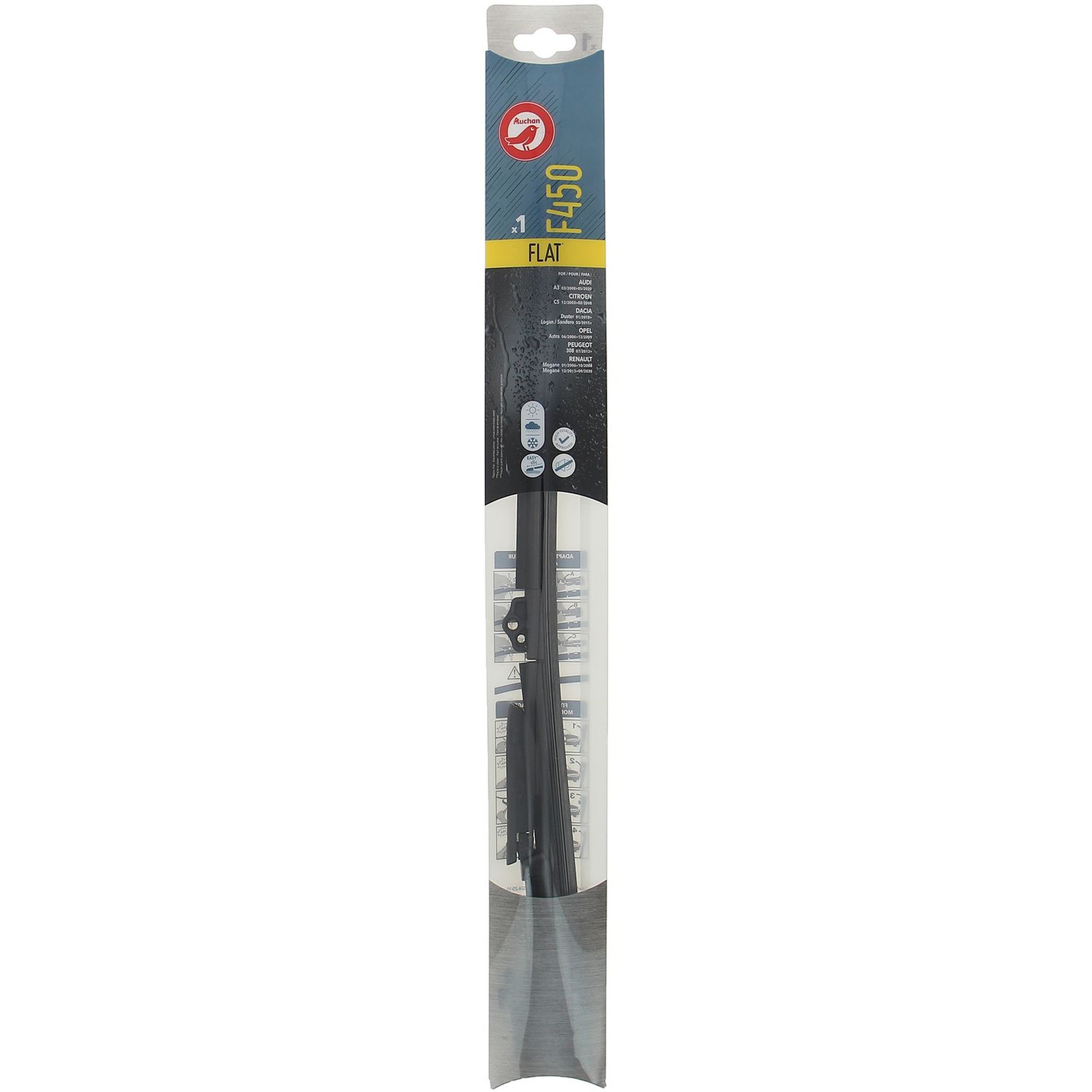 Voir la diapositive 2 : AUCHAN Balai d'essuie-glace plat F450 45cm pour AUDI CITROËN DACIA OPEL PEUGEOT RENAULT