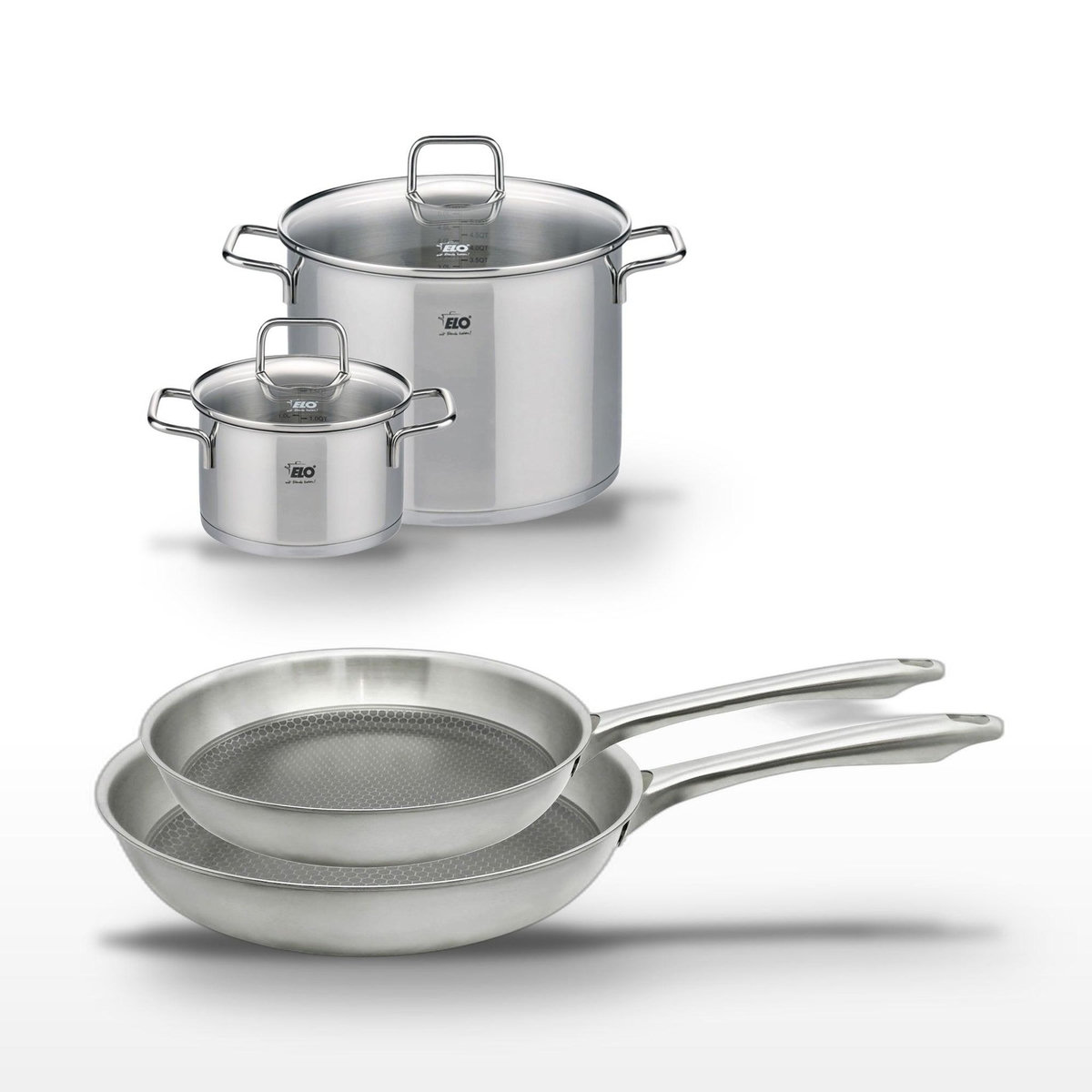 ELO Lot de 2 poêles Elo Relief Passion 24/28cm et 2 faitouts Elo Citrin 20/26cm