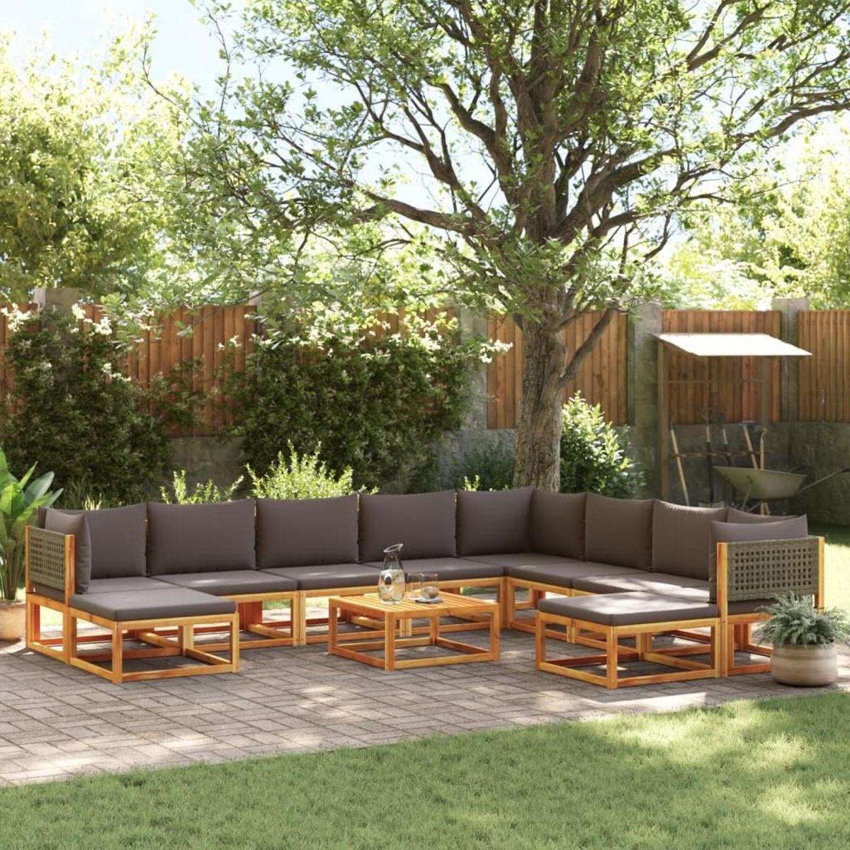 VIDAXL Salon de jardin avec coussins 11 pcs bois massif d'acacia