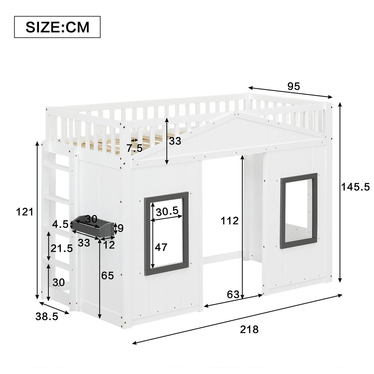 MERAX Lit combiné enfant 90x200cm bois et mdf coloris blanc