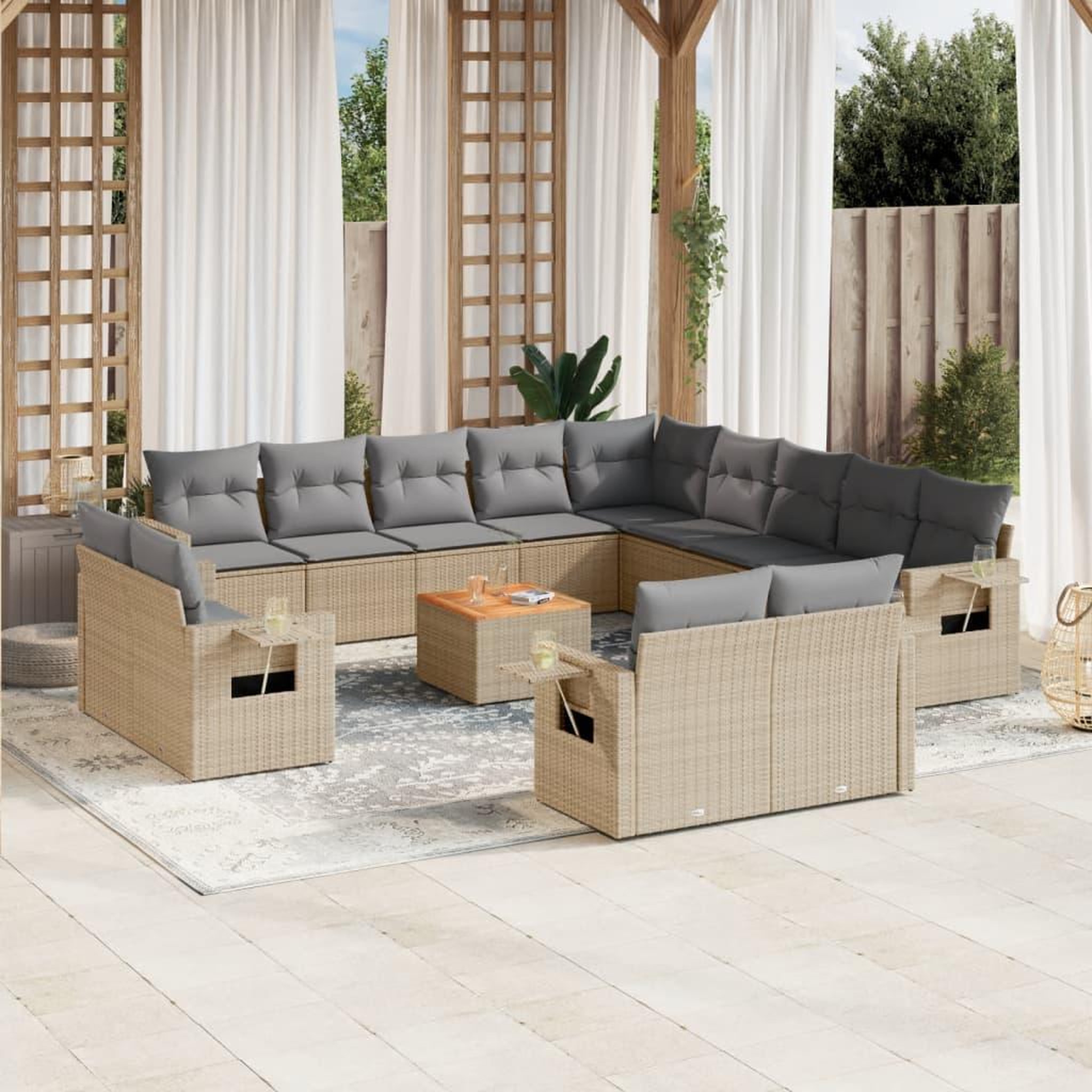 VIDAXL Salon de jardin avec coussins 14 pcs beige resine tressee