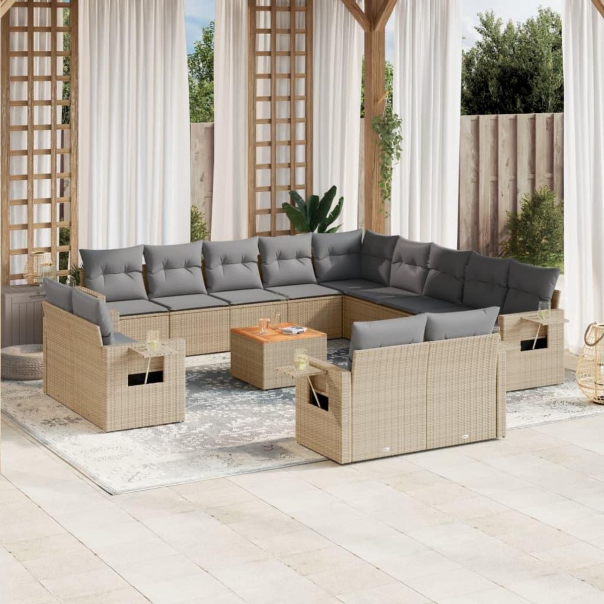 VIDAXL Salon de jardin avec coussins 14 pcs beige resine tressee