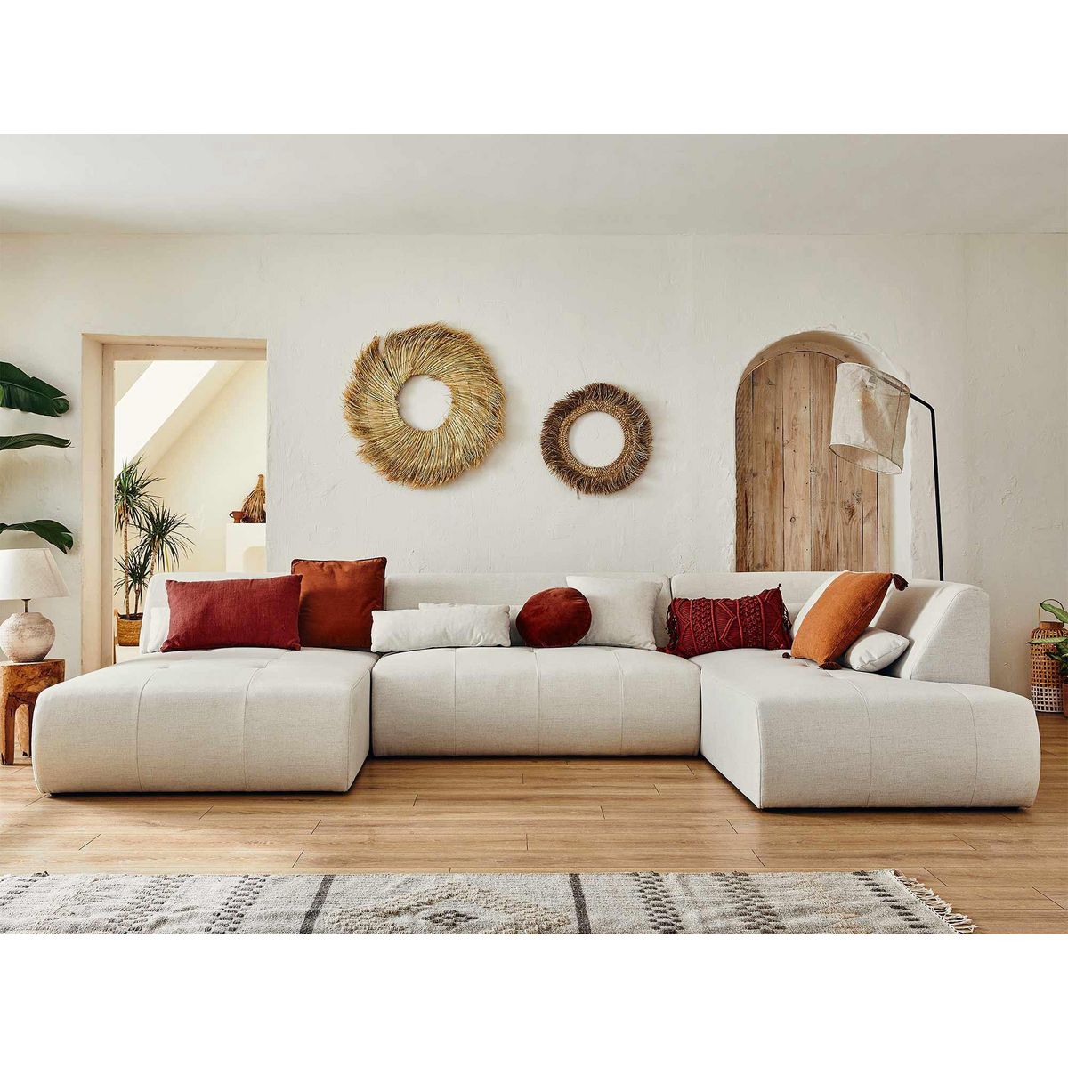 LISA DESIGN Onyx - canapé panoramique d'angle droit 7 places - en tissu