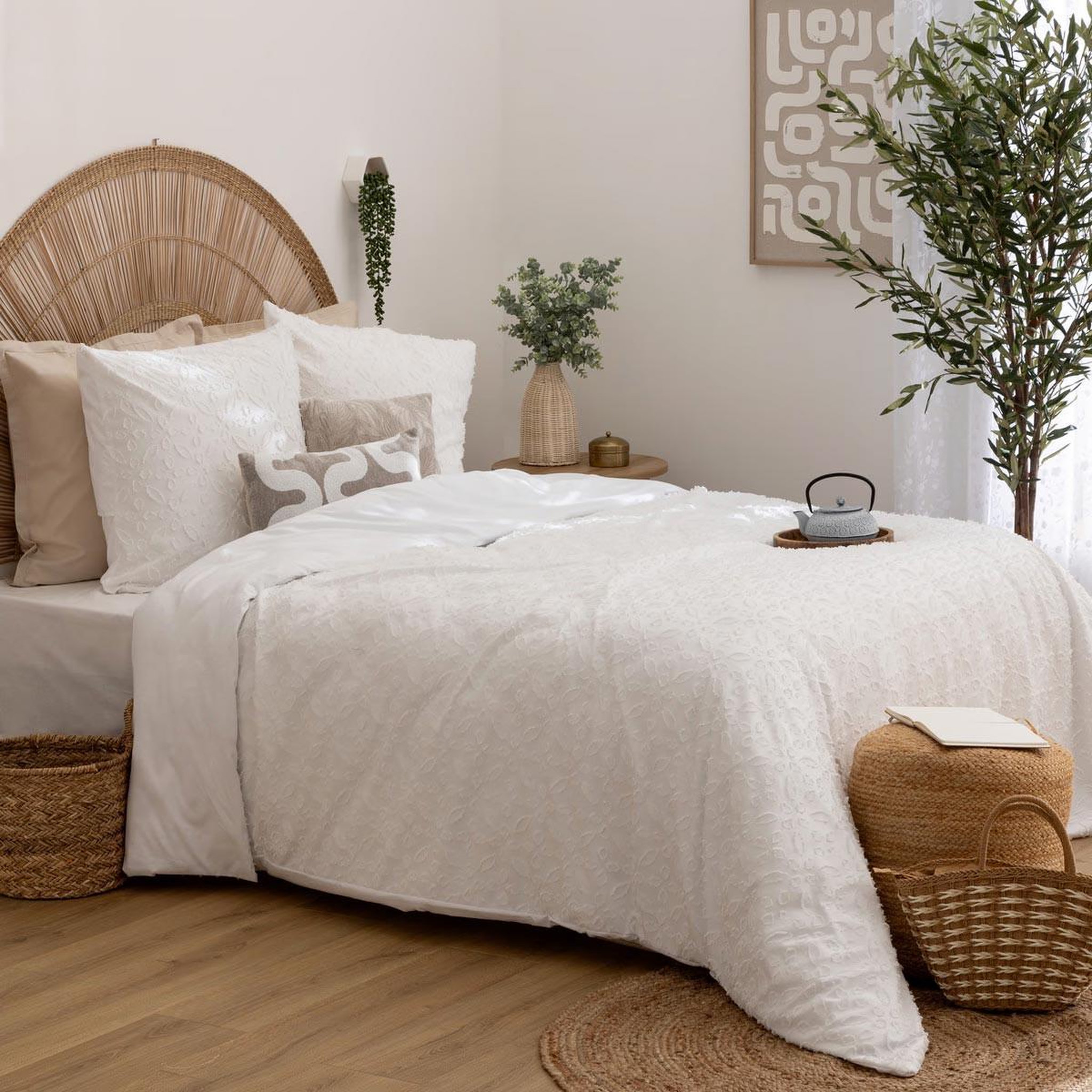 ATMOSPHERA Parure de lit jacquard 3 pièces  swan  260x240cm blanc
