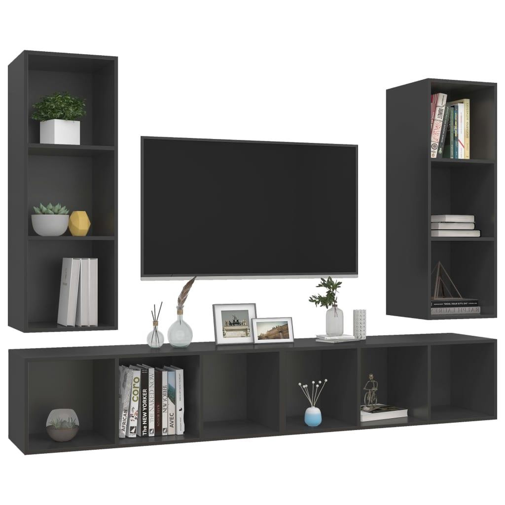 Voir la diapositive 3 : VIDAXL Meubles TV muraux 4 pcs Gris Bois d'ingenierie