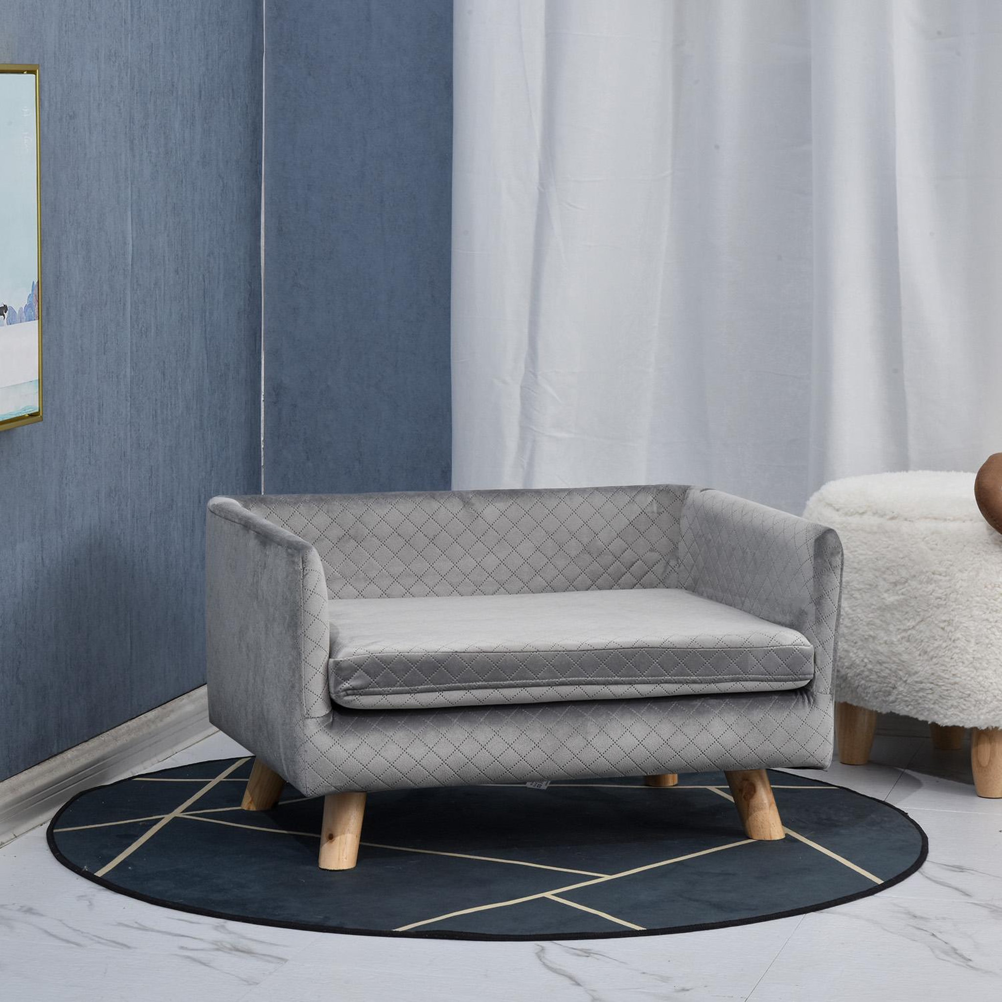 Voir la diapositive 2 : PAWHUT Canapé chien lit pour chien design scandinave coussin moelleux pieds bois massif dim. 64 x 45 x 36 cm velours gris