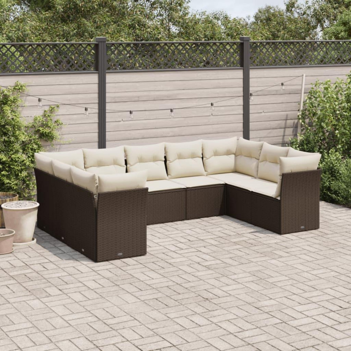 VIDAXL Salon de jardin avec coussins 9 pcs marron resine tressee