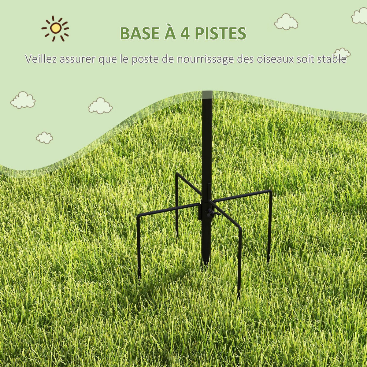 PAWHUT Mangeoire à oiseaux complet H.2,26 m style rustique chic - 6 crochets réglables, 4 mangeoires, plateau d'alimentation, grand bain, 4 piquets d'ancrage au sol - acier époxy aspect fer forgé