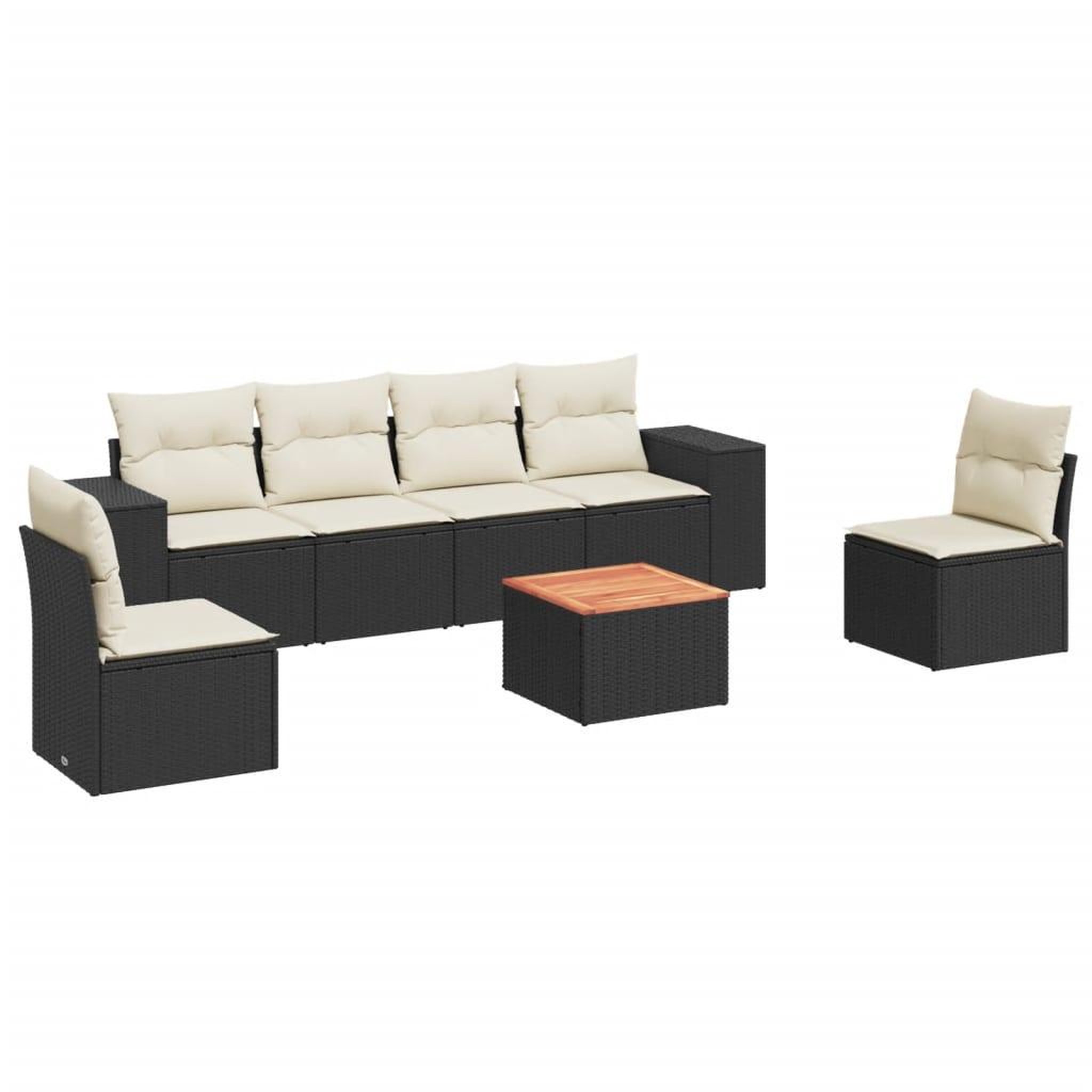 Voir la diapositive 2 : VIDAXL Salon de jardin 7 pcs avec coussins noir resine tressee