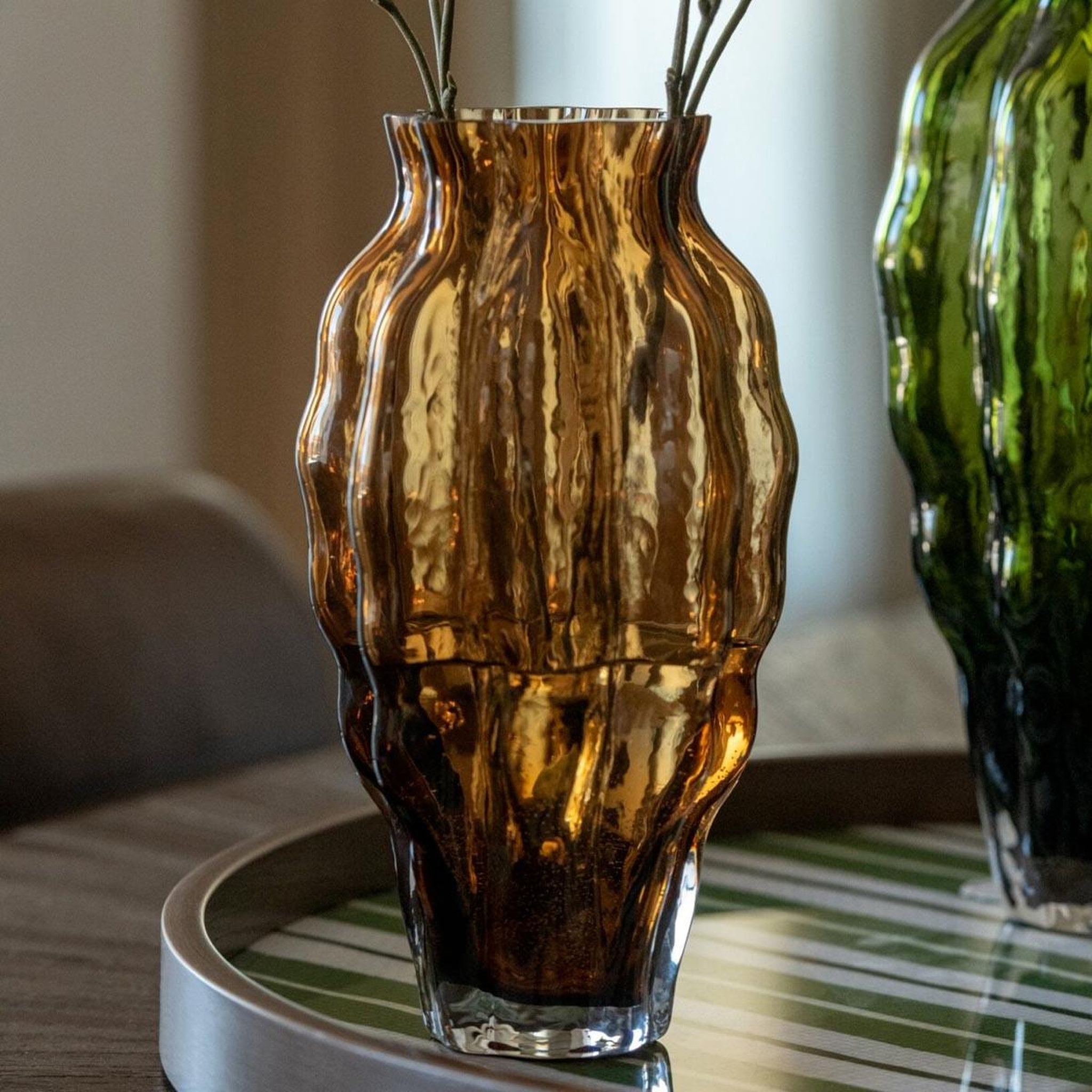 Voir la diapositive 3 : J-LINE Vase Design en Verre  Pod  24cm Marron
