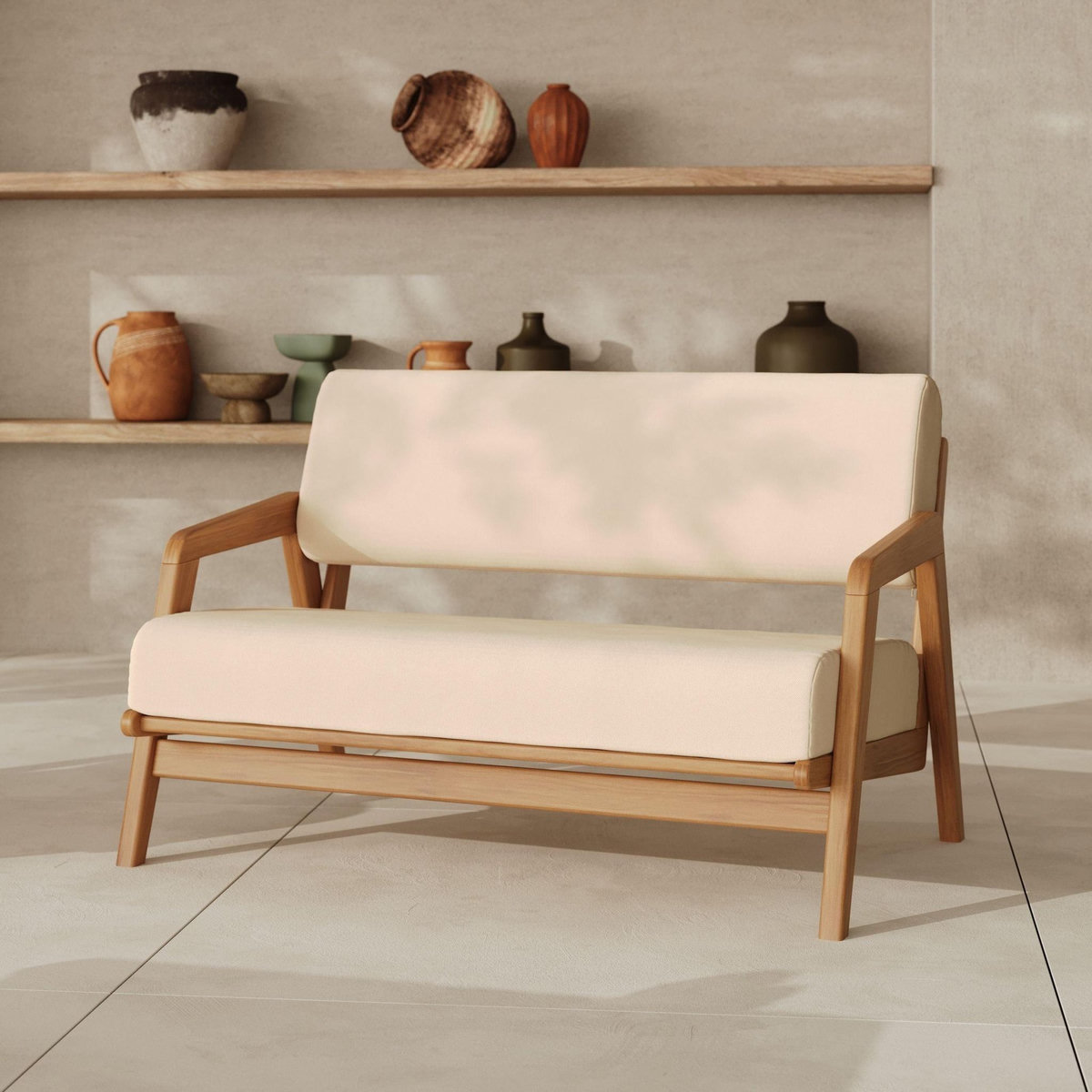 Rendez vous déco Canapé de jardin en bois d'acacia, tissu beige clair 2 places-Siargao