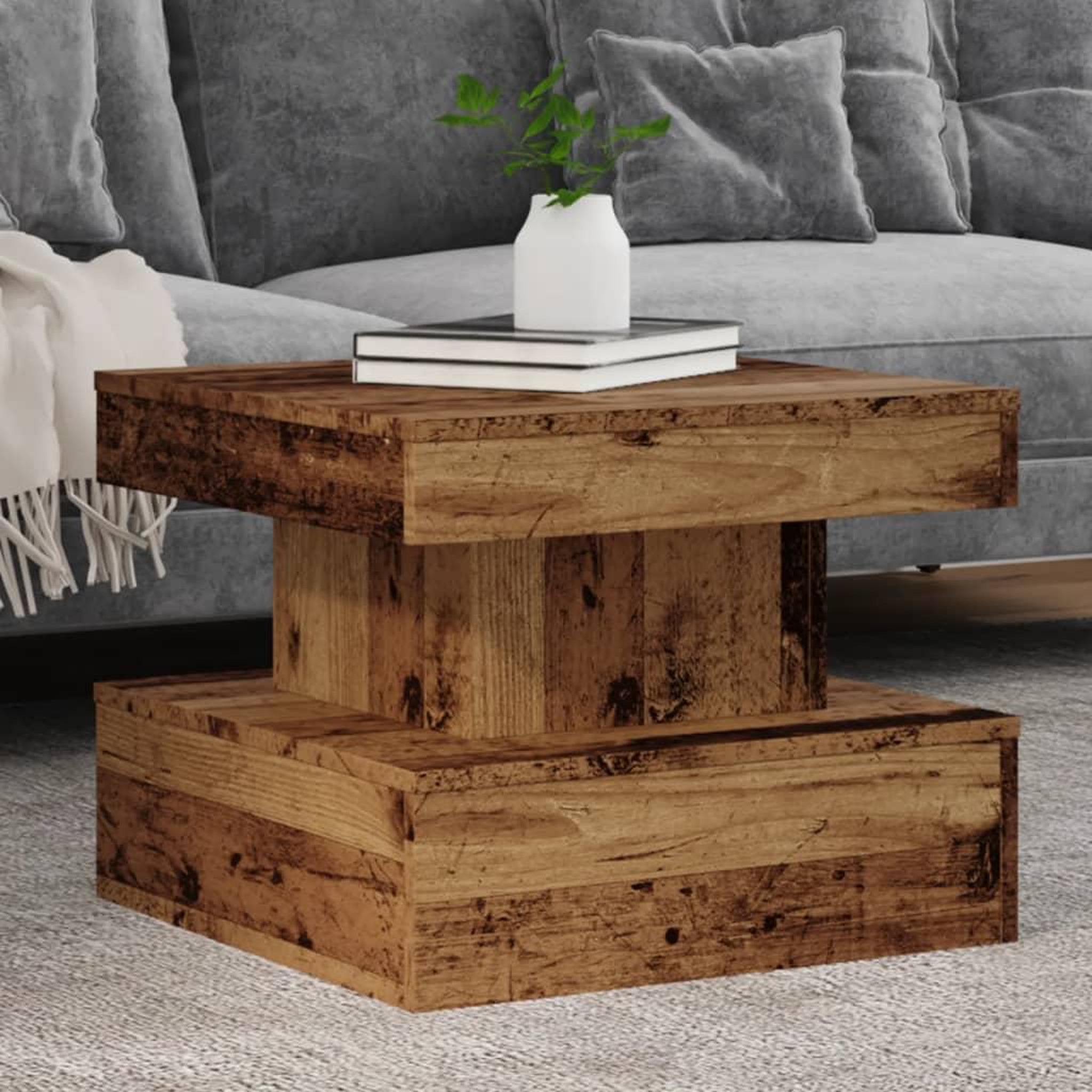 VIDAXL Table basse avec lumieres LED vieux bois 50x50x40 cm