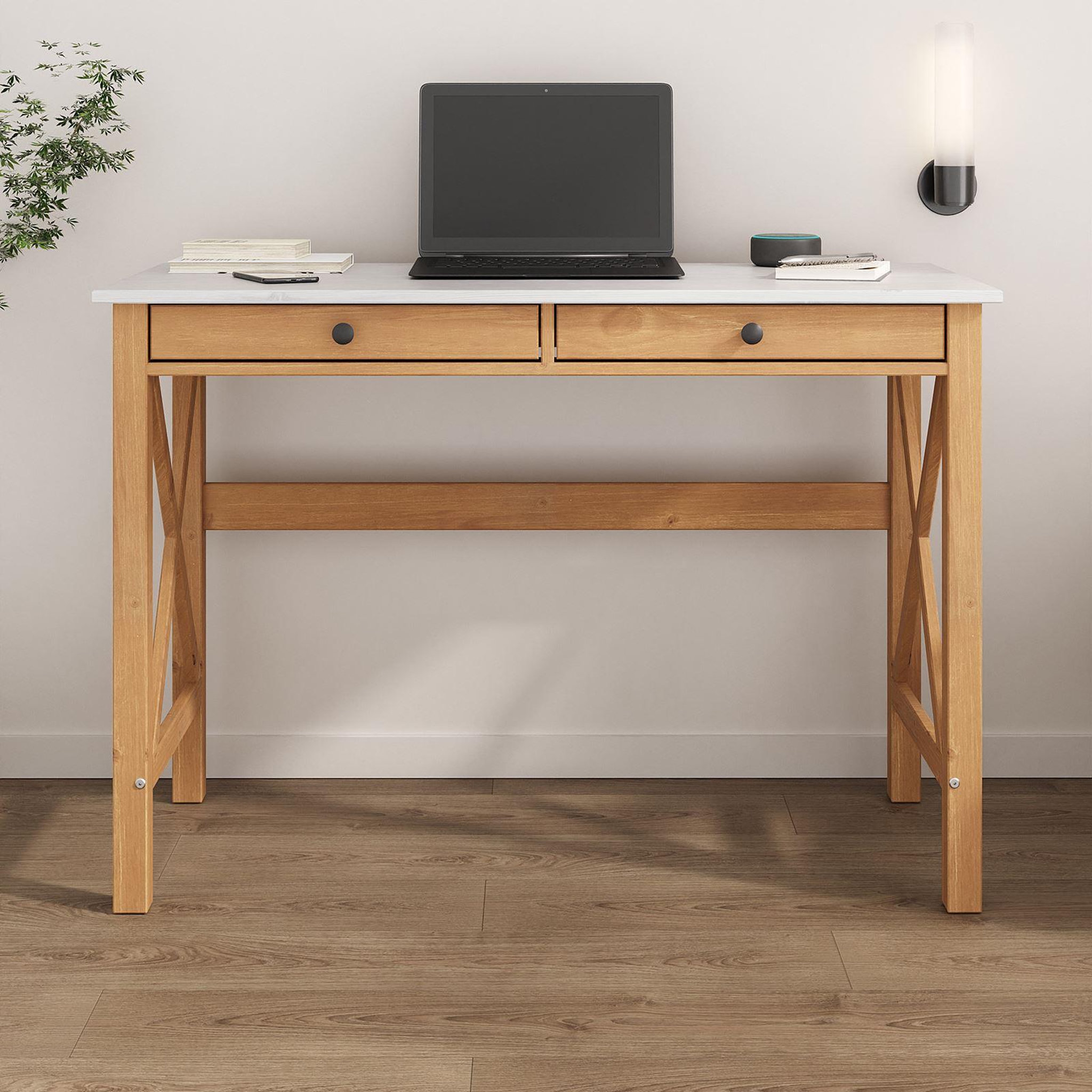 Voir la diapositive 2 : IDIMEX Bureau adrian l 110 cm 2 tiroirs en bois massif