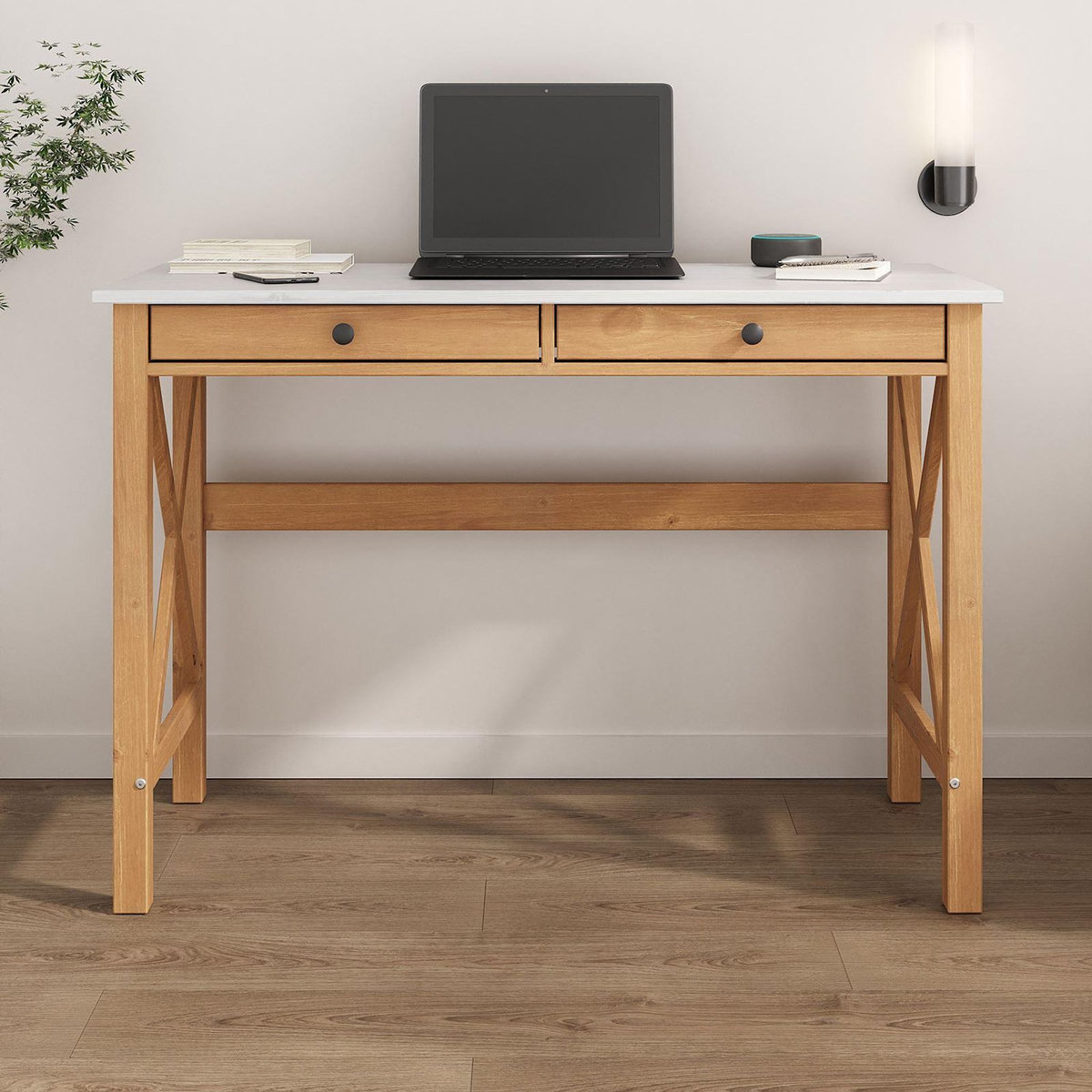 IDIMEX Bureau ADRIAN L 110 cm 2 tiroirs en bois massif