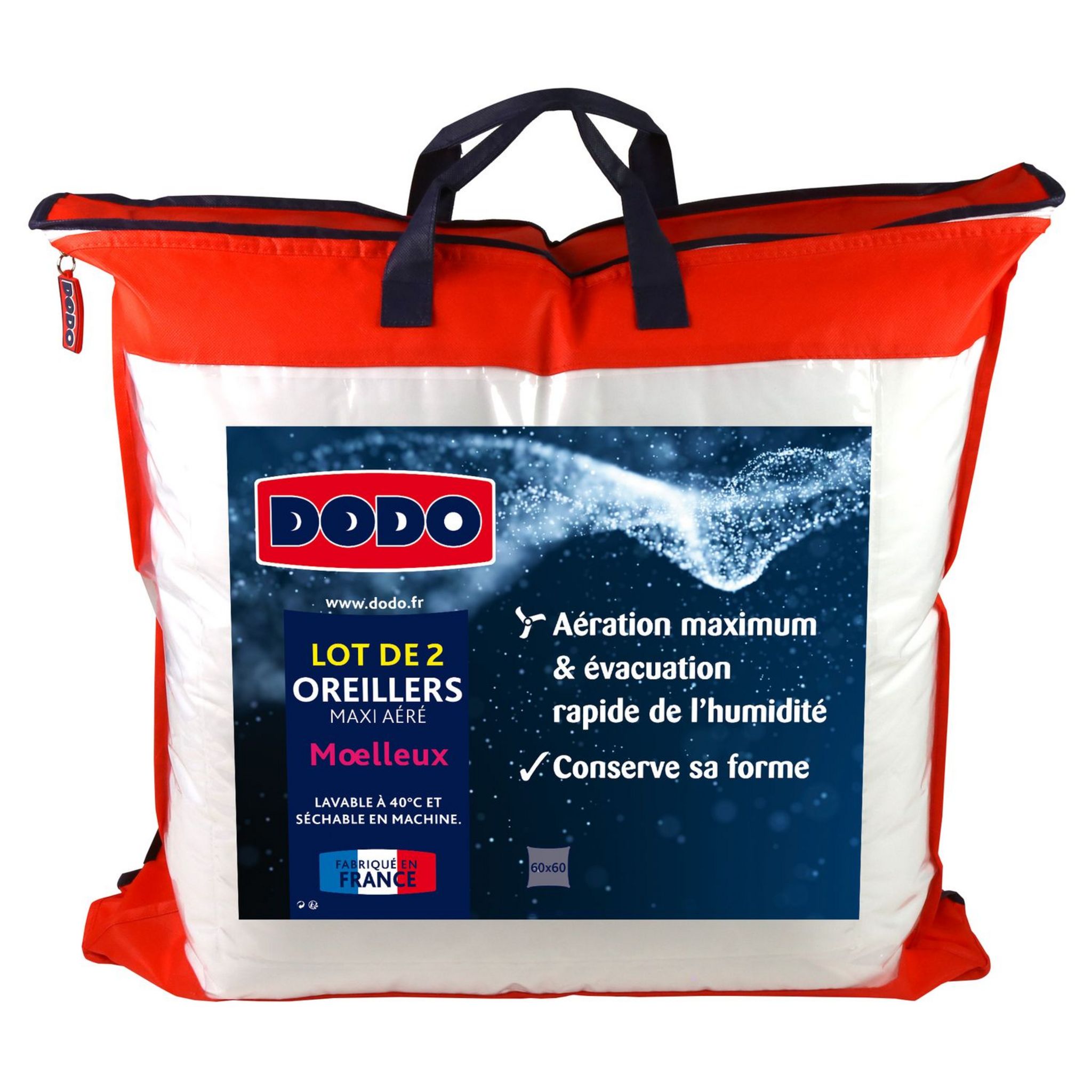 Dodo Lot de 2 oreillers L'Essentiel Médium Blanc 50 x 70 cm