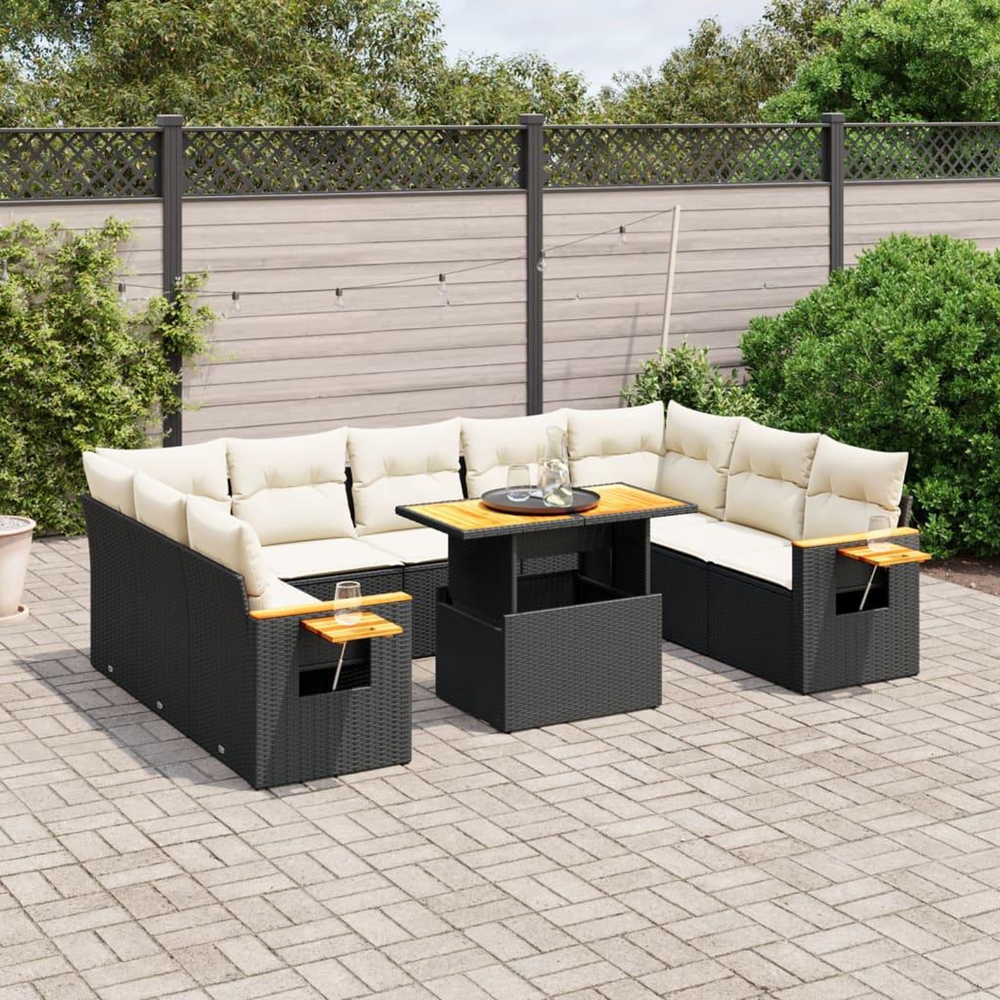VIDAXL Salon de jardin 11 pcs avec coussins noir resine tressee