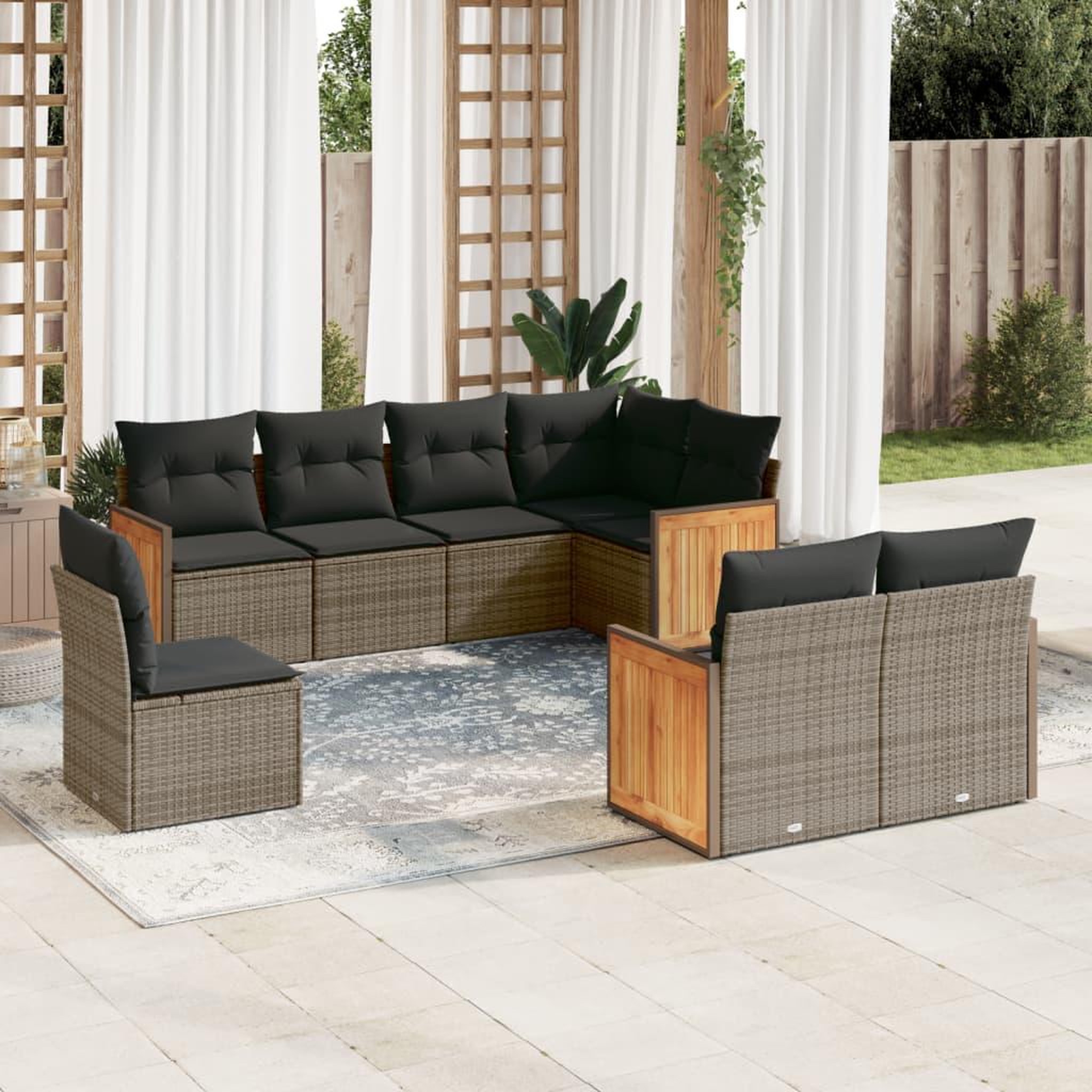 VIDAXL Salon de jardin 8 pcs avec coussins gris resine tressee
