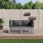 VIDAXL Salon de jardin avec coussins 2 pcs blanc acier