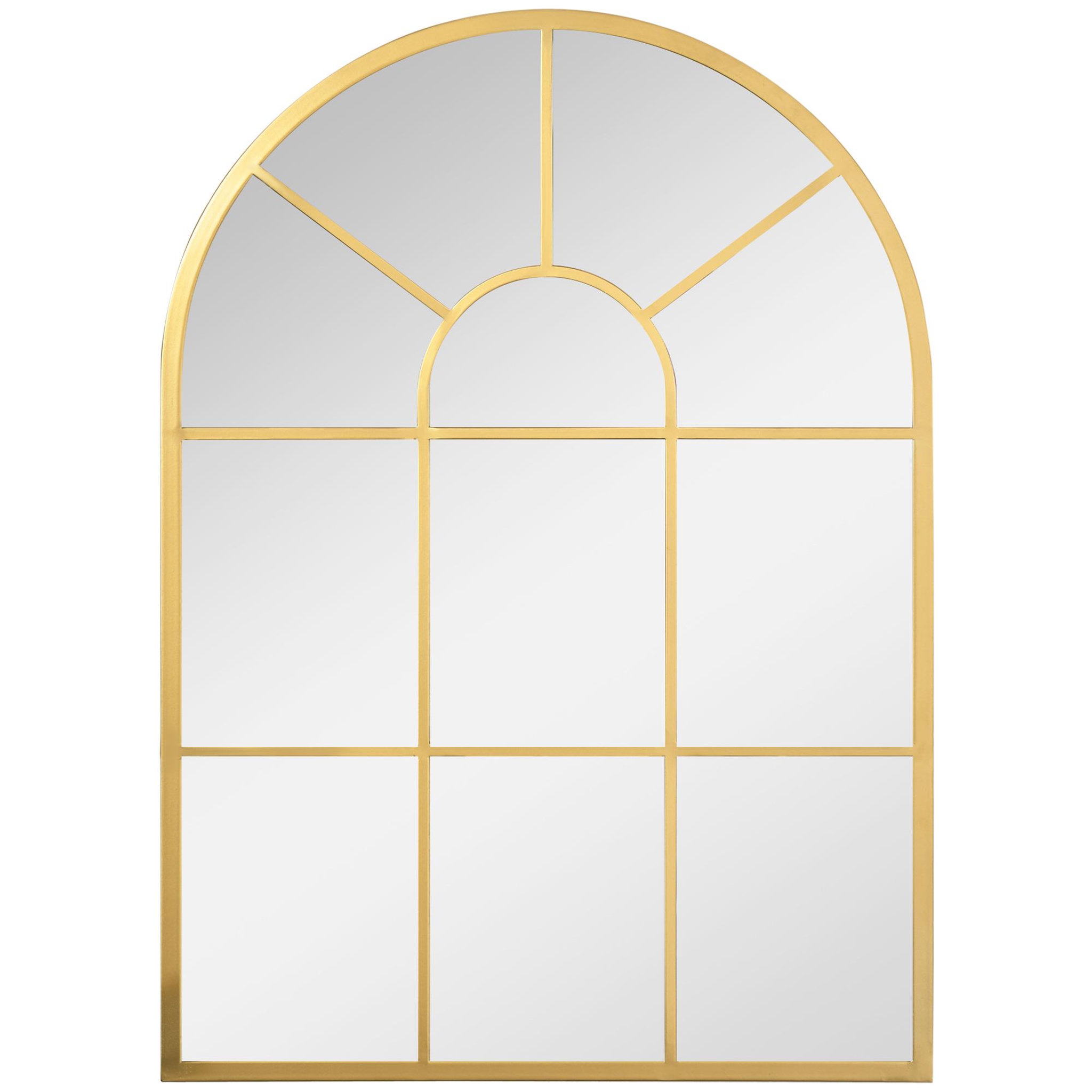 Voir la diapositive 1 : HOMCOM Miroir mural style art déco forme voûtée dim. 50L x 70H cm métal doré verre