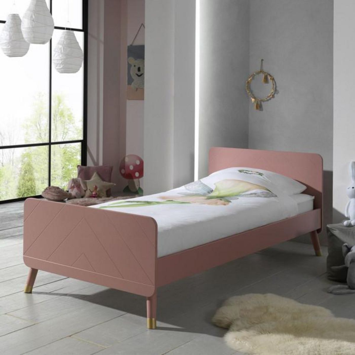 Paris Prix Lit Enfant en Bois Massif  Billy  90x200cm Rose