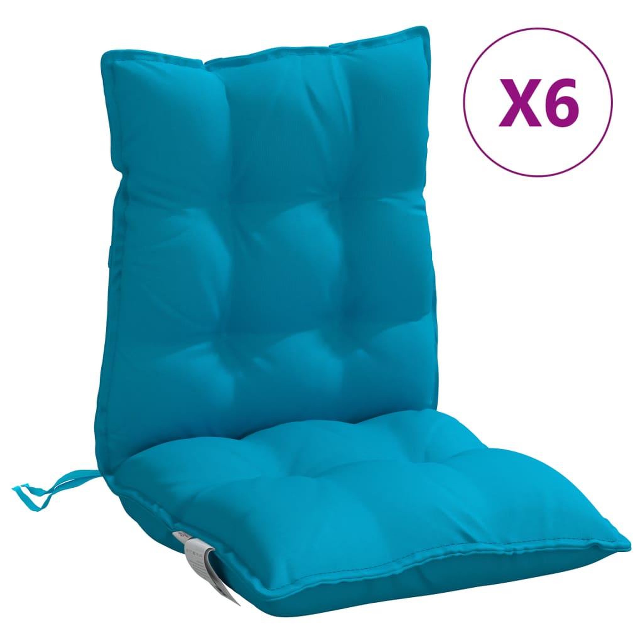 Voir la diapositive 2 : VIDAXL Coussins de chaise a dossier bas lot de 6 bleu clair