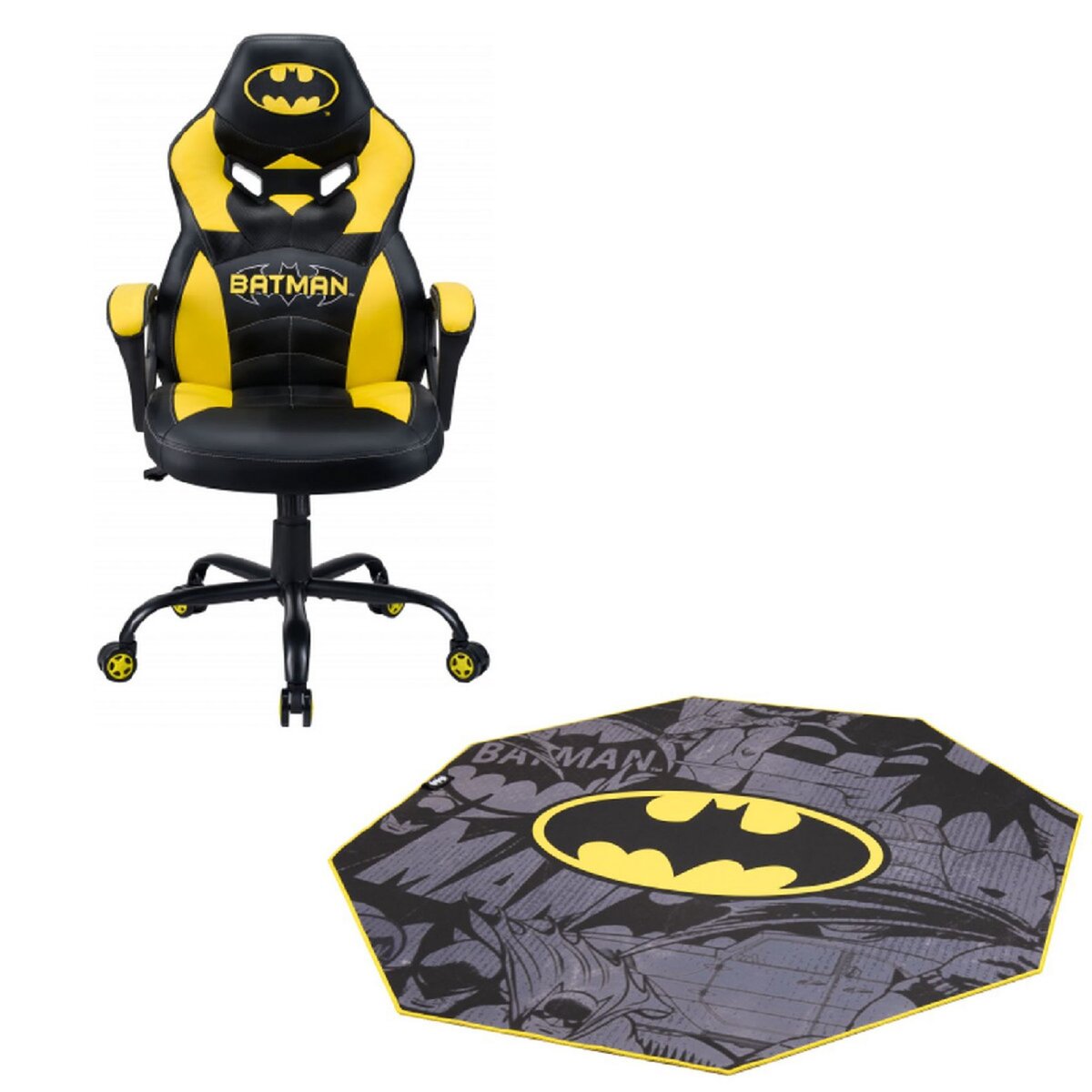 SUBSONIC Siège Gaming Junior Batman + Tapis de Sol Gamer Batman DC Comics